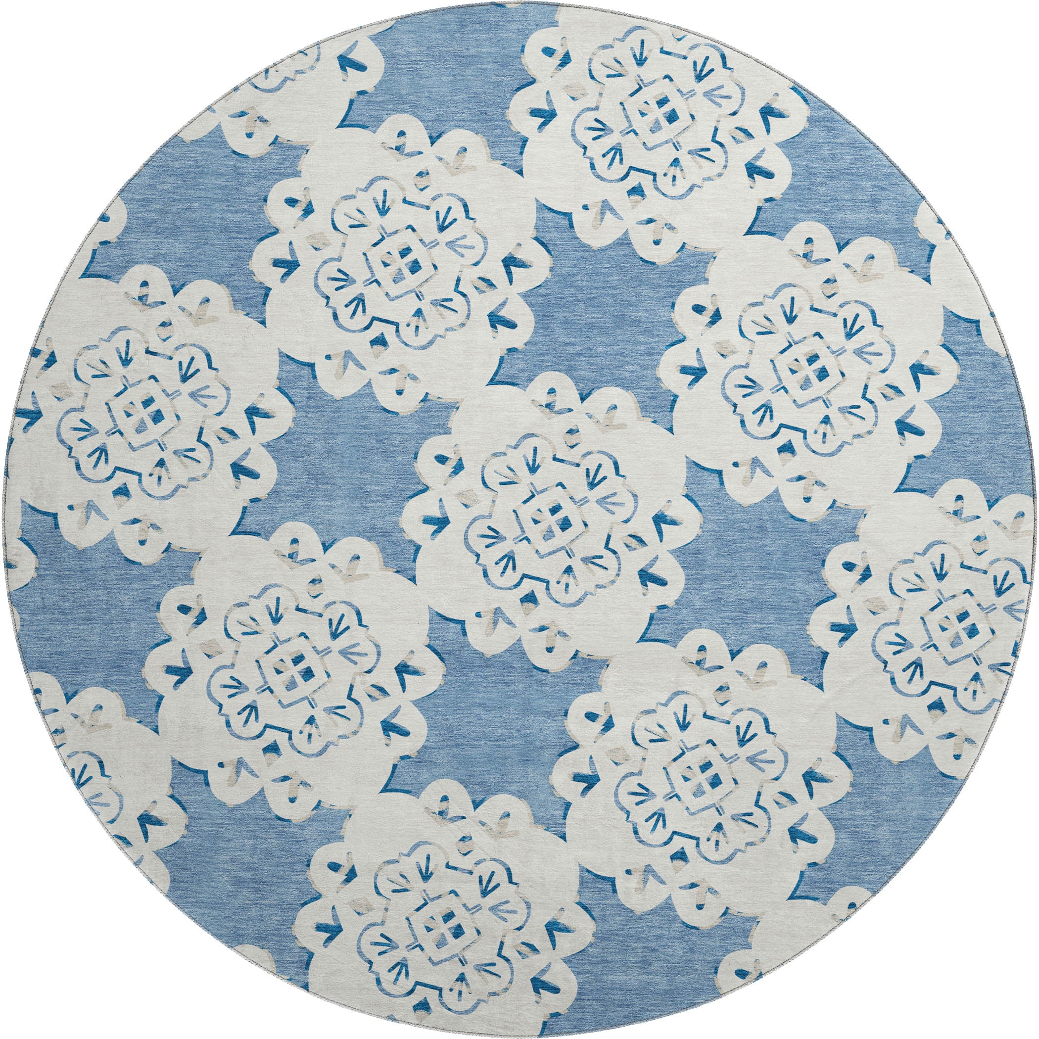 Mostar Machine Washable Transitional Blue Rug 8' x 8' #shape_Round