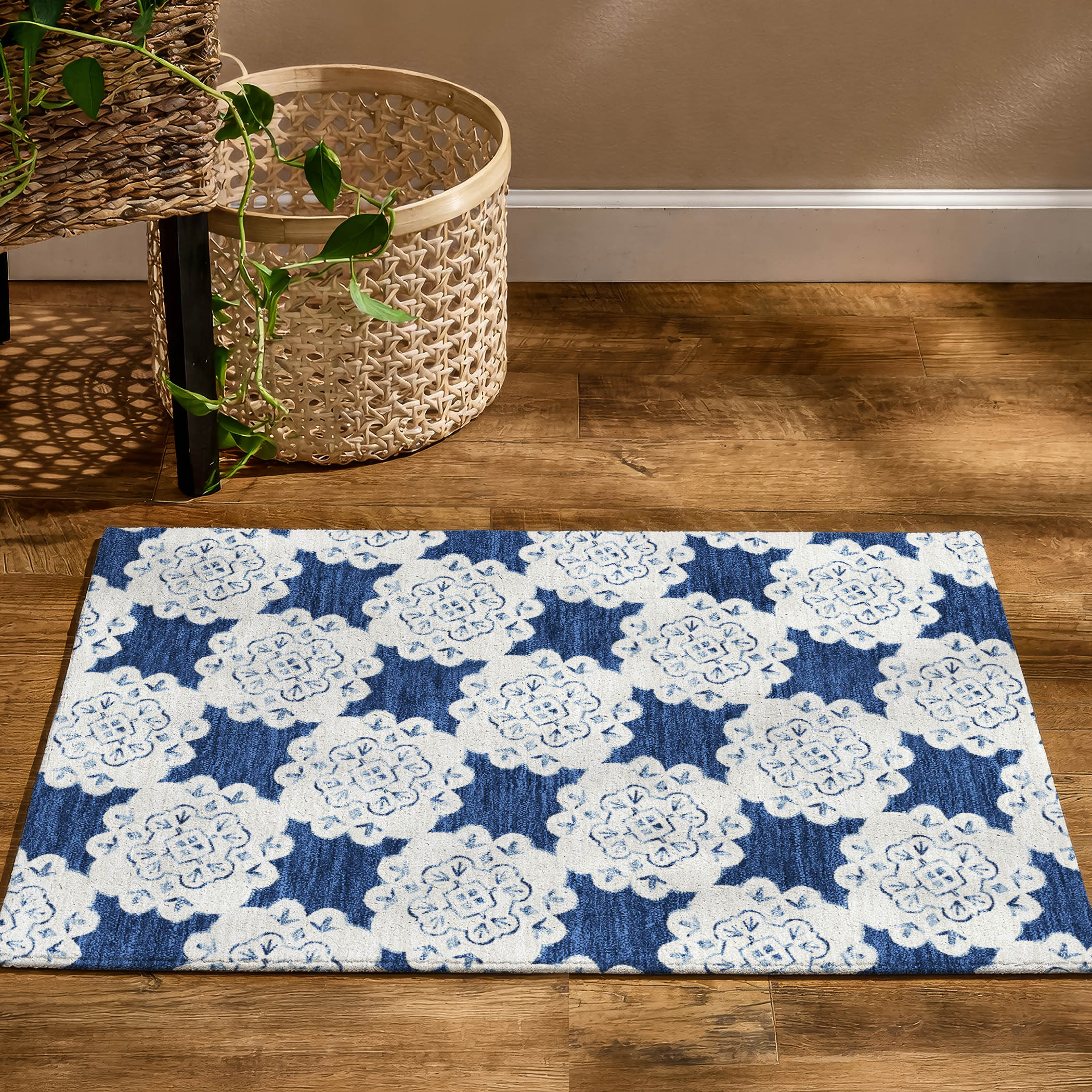 Mostar Machine Washable Transitional Navy Blue Rug 1'8" x 2'6" #shape_Rectangle