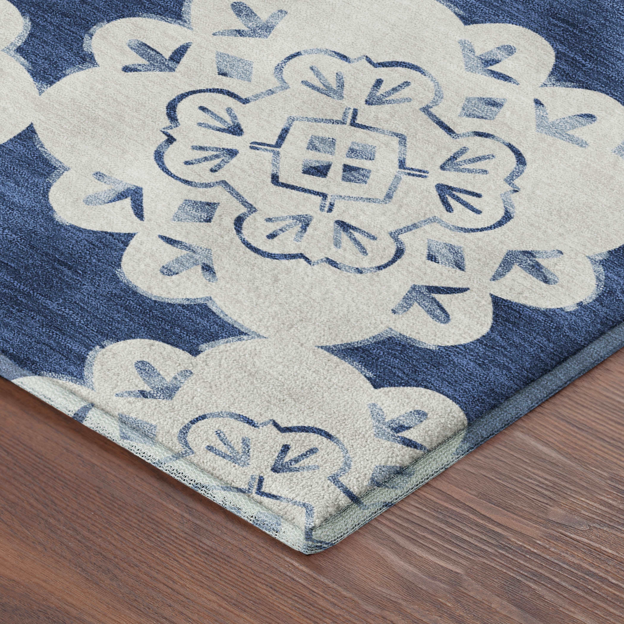 Mostar Machine Washable Transitional Navy Blue Rug 1'8" x 2'6" #shape_Rectangle