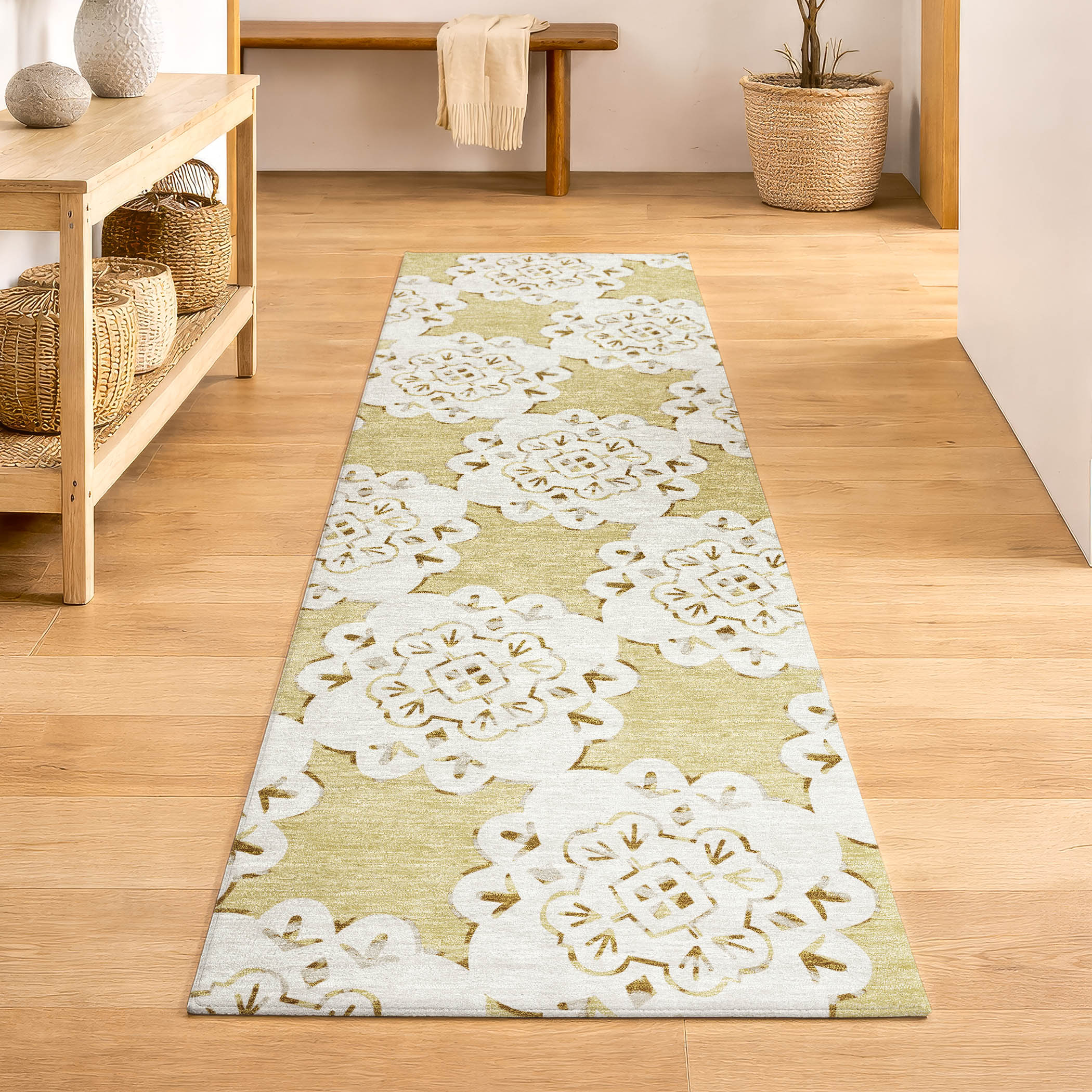 Mostar Machine Washable Transitional Wheat Gold Rug 2'3" x 7'6" #shape_Runner