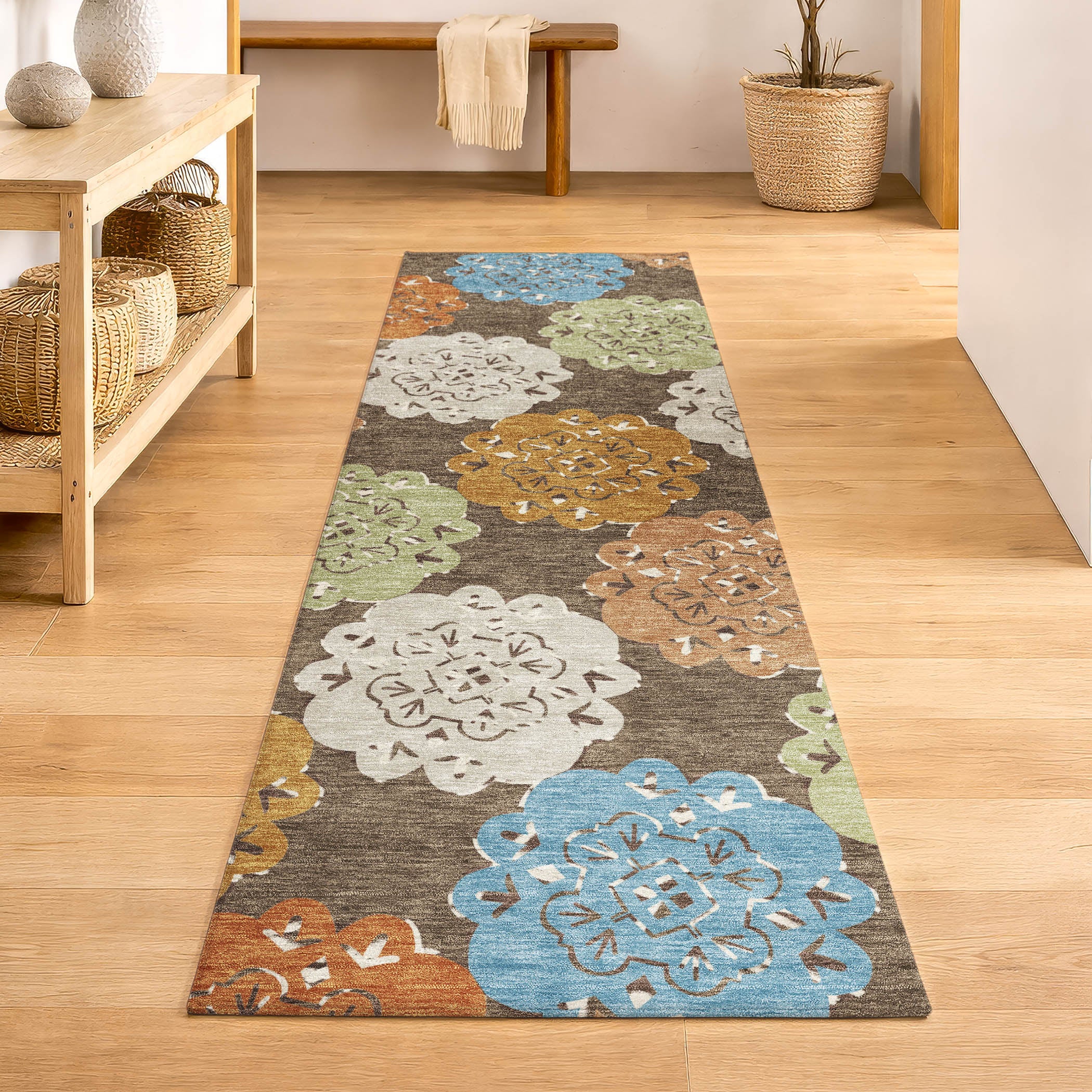 Bern Machine Washable Transitional Chocolate Brown Rug 2'3" x 7'6" #shape_Runner