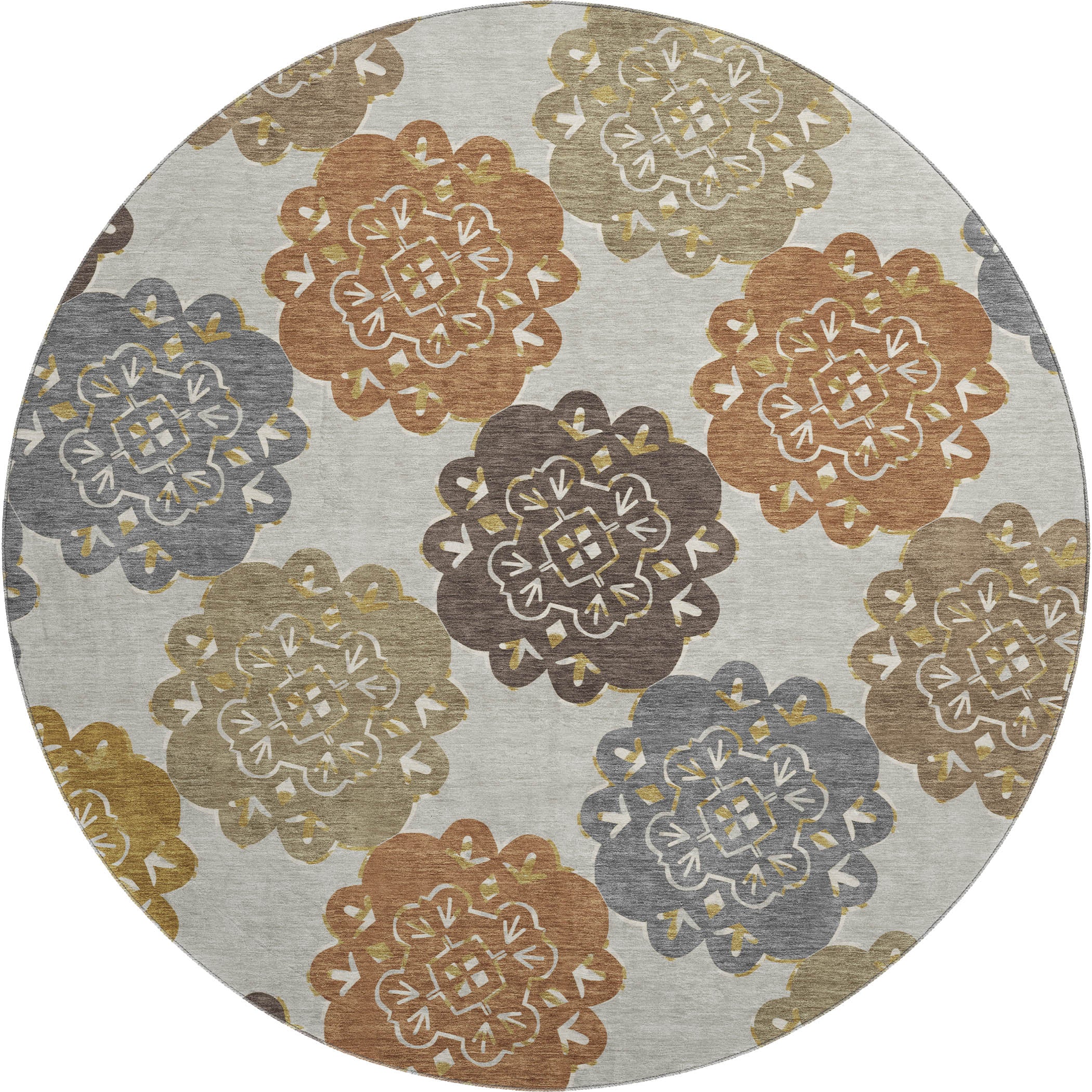 Bern Machine Washable Transitional Earth Multi Rug 8' x 8' #shape_Round