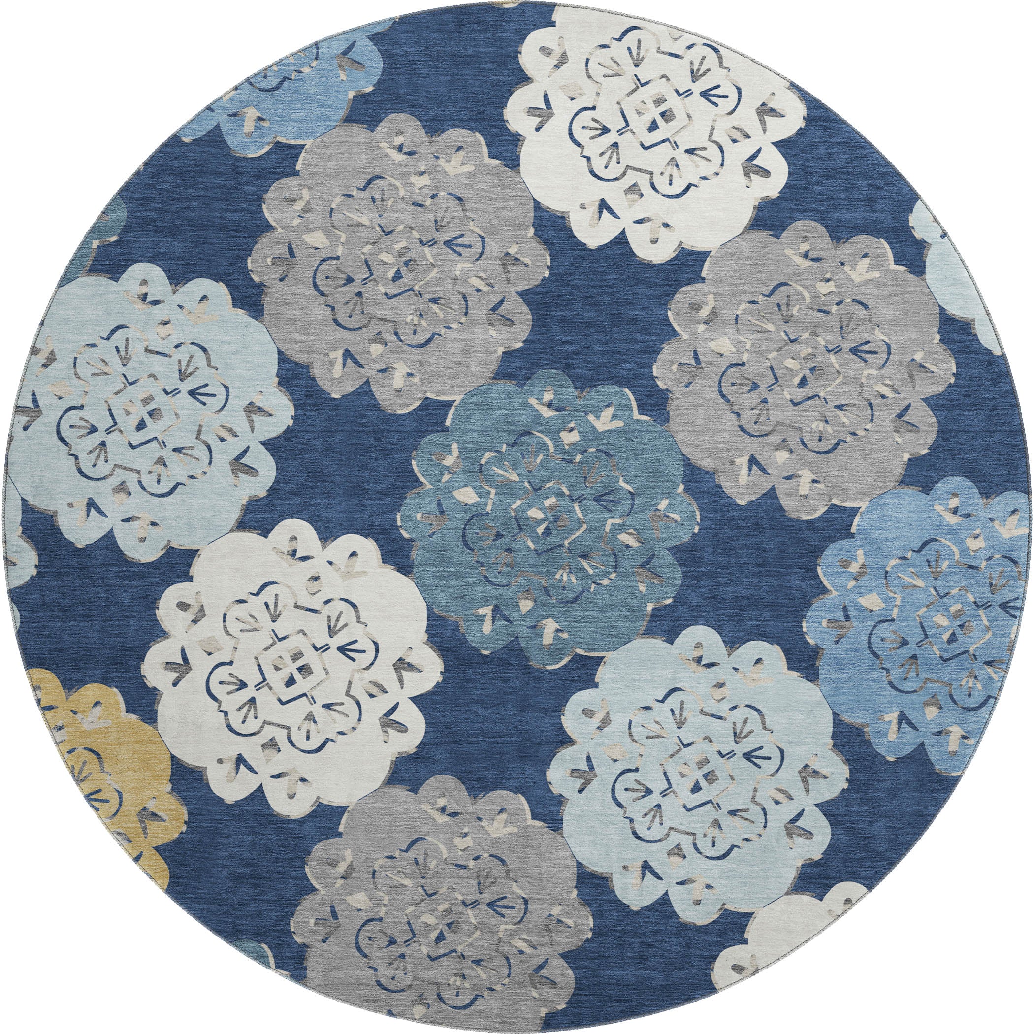 Bern Machine Washable Transitional Navy Blue Rug 8' x 8' #shape_Round