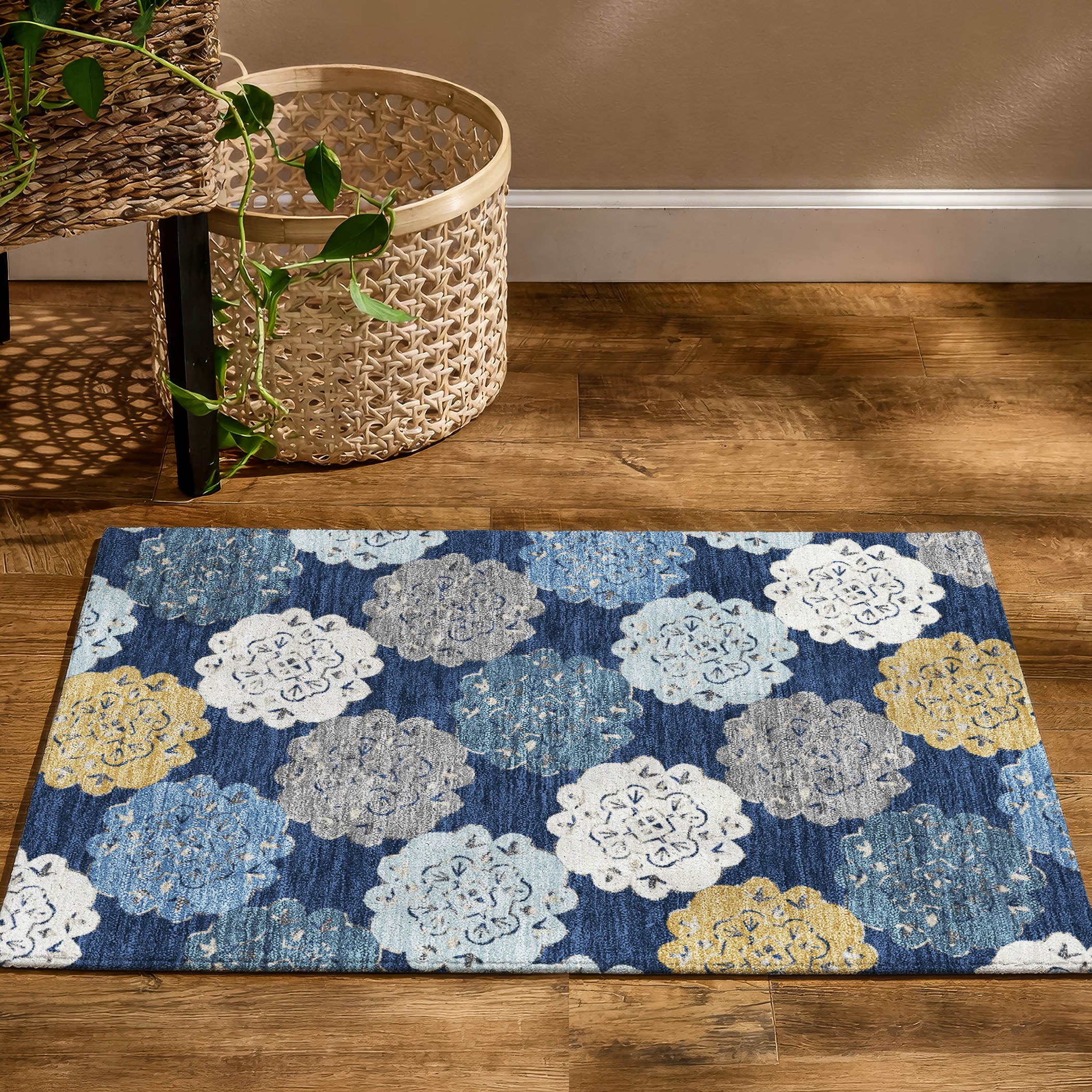 Bern Machine Washable Transitional Navy Blue Rug 1'8" x 2'6" #shape_Rectangle