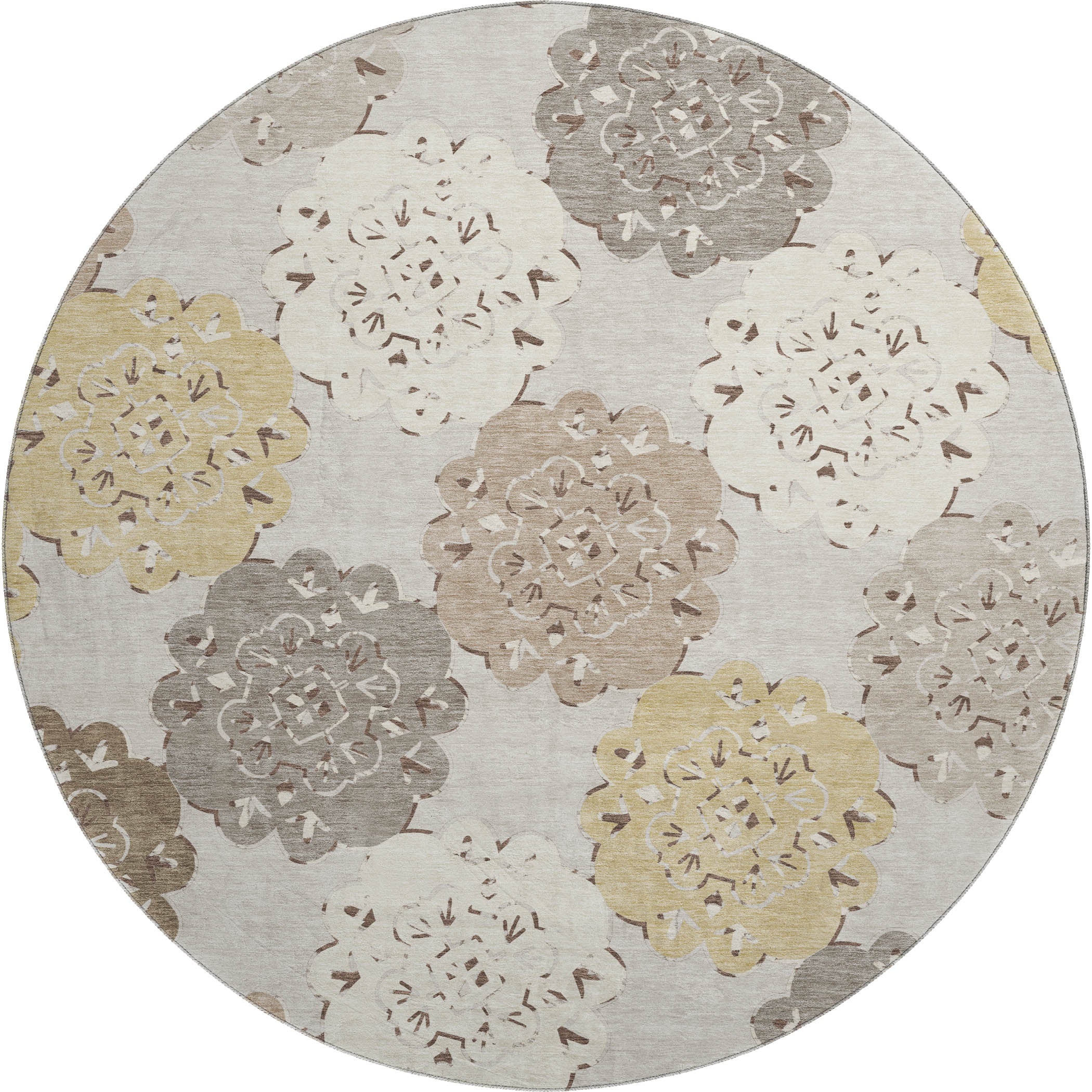 Bern Machine Washable Transitional Pearl Ivory Rug 8' x 8' #shape_Round