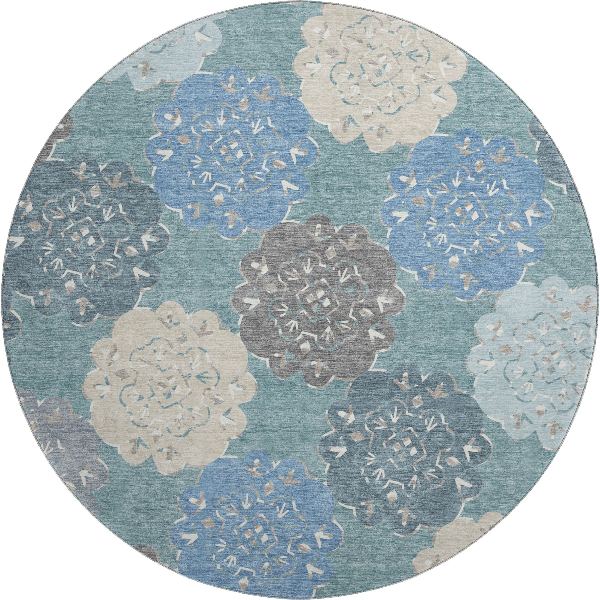 Bern Machine Washable Transitional Teal Rug 8' x 8' #shape_Round