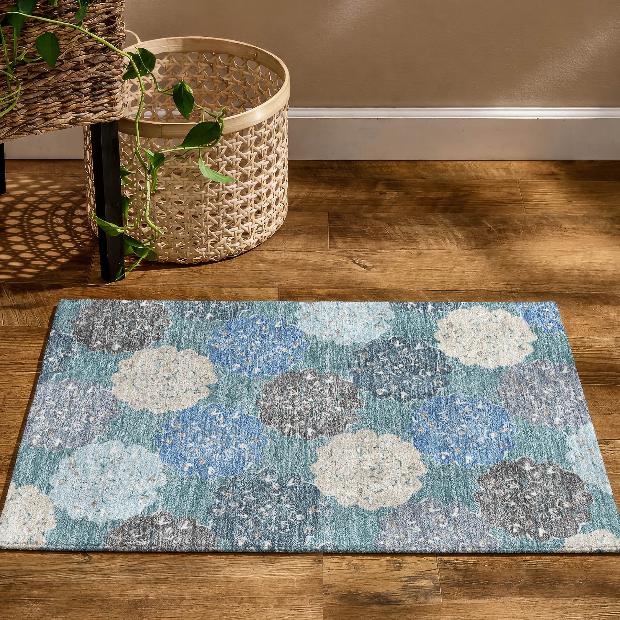 Bern Machine Washable Transitional Teal Rug 1'8" x 2'6" #shape_Rectangle