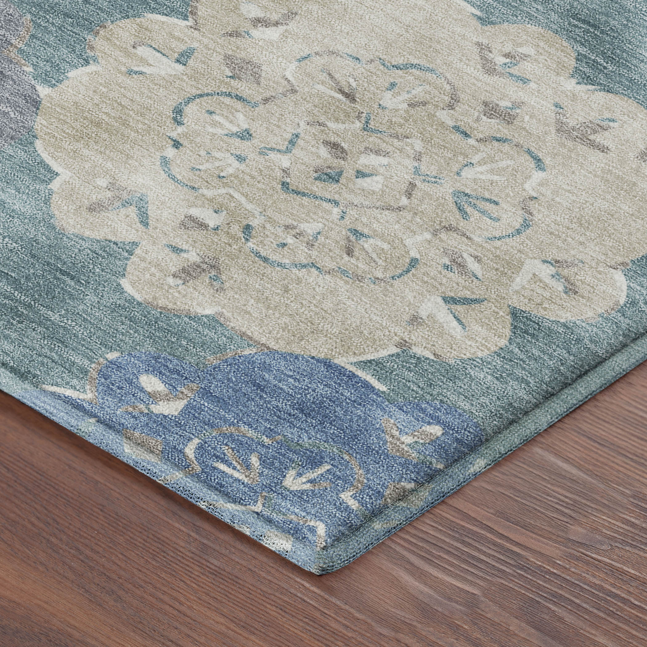 Bern Machine Washable Transitional Teal Rug 1'8" x 2'6" #shape_Rectangle