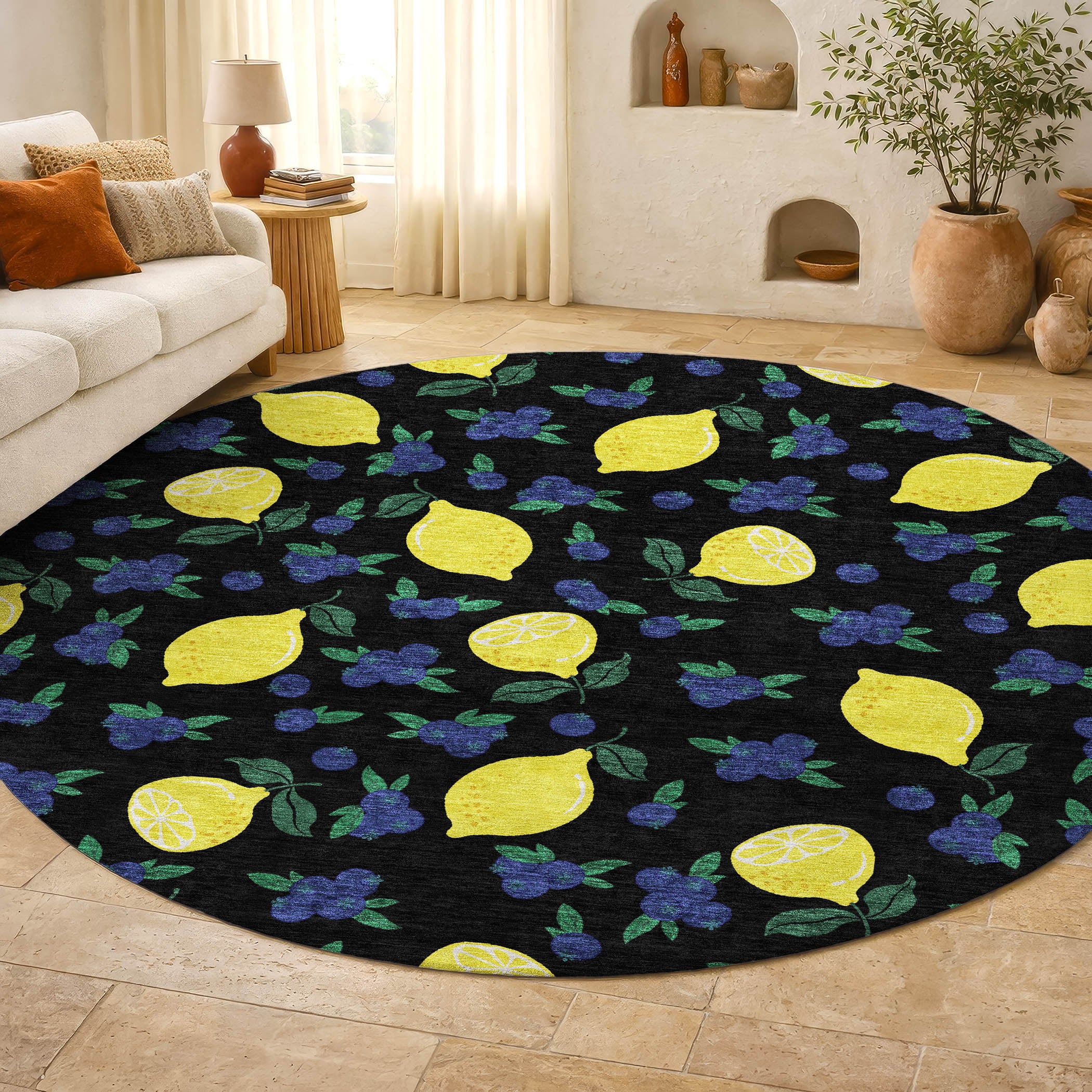 Lucerne Machine Washable Transitional Black Rug 8' x 8' #shape_Round