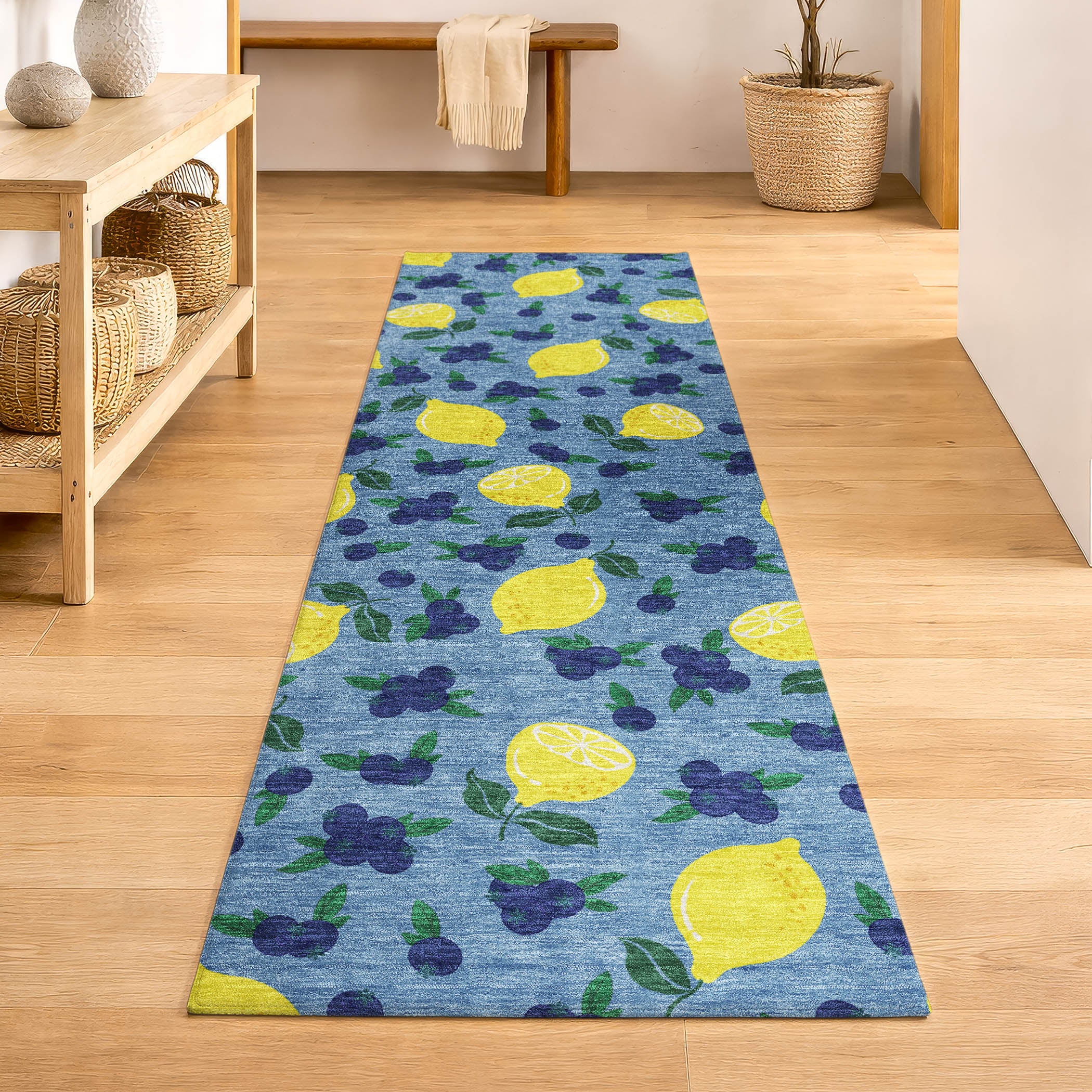 Lucerne Machine Washable Transitional Denim Blue Rug 2'3" x 7'6" #shape_Runner