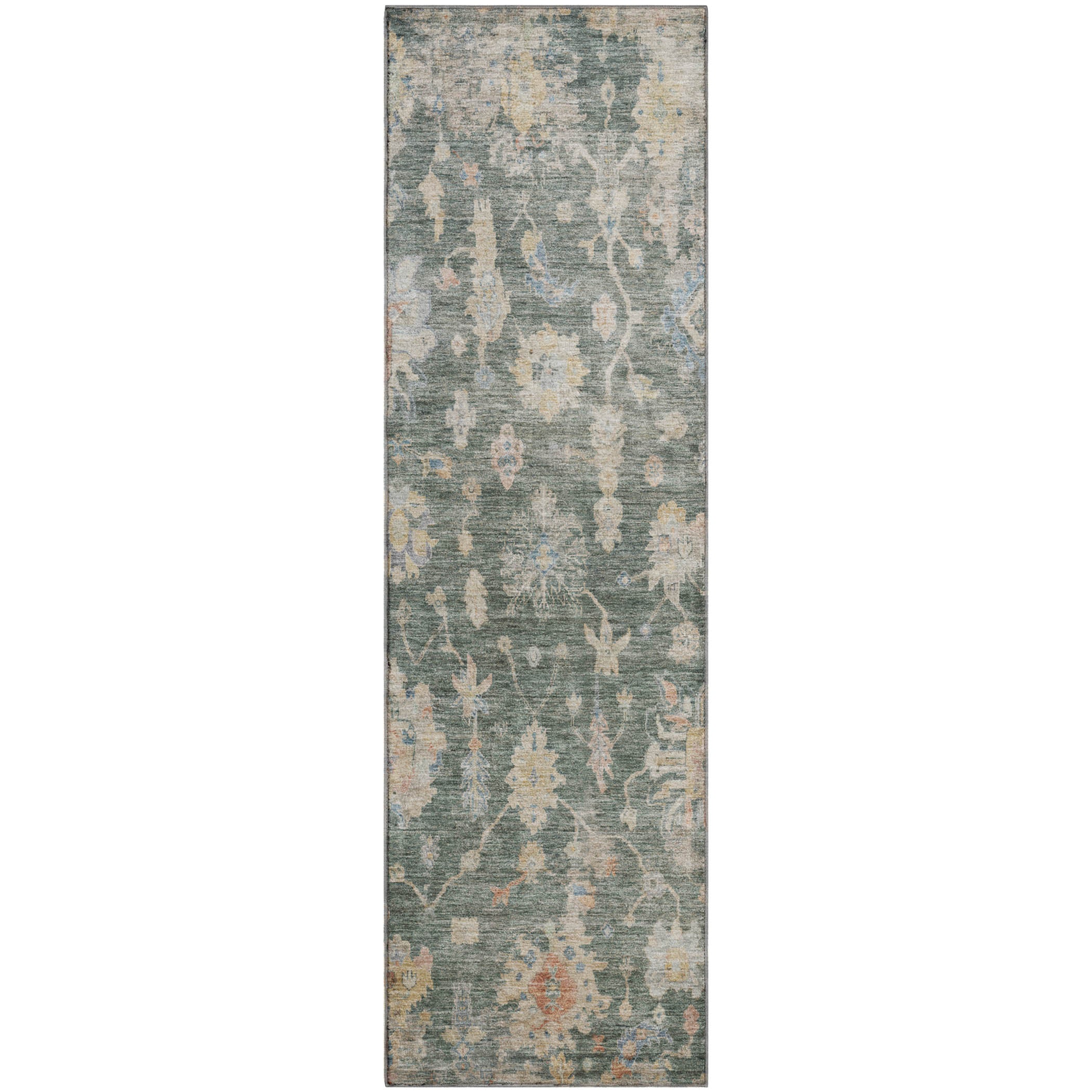 Seville Machine Washable Transitional Basil Green Rug 2'3" x 7'6" #shape_Runner