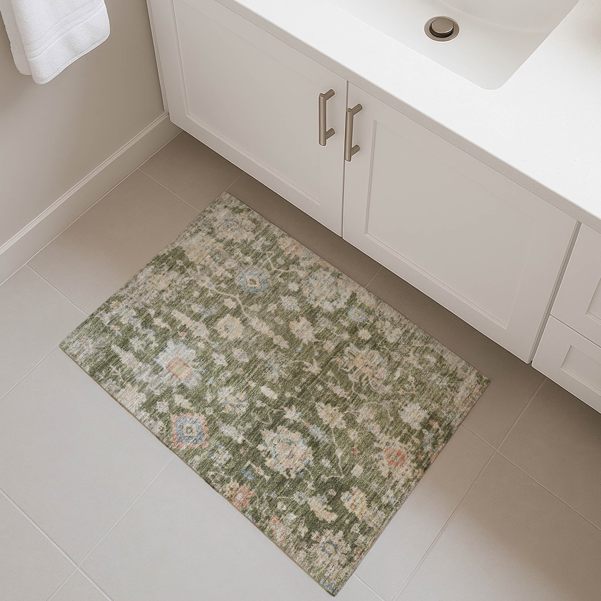 Seville Machine Washable Transitional Olive Green Rug 1'8" x 2'6" #shape_Rectangle