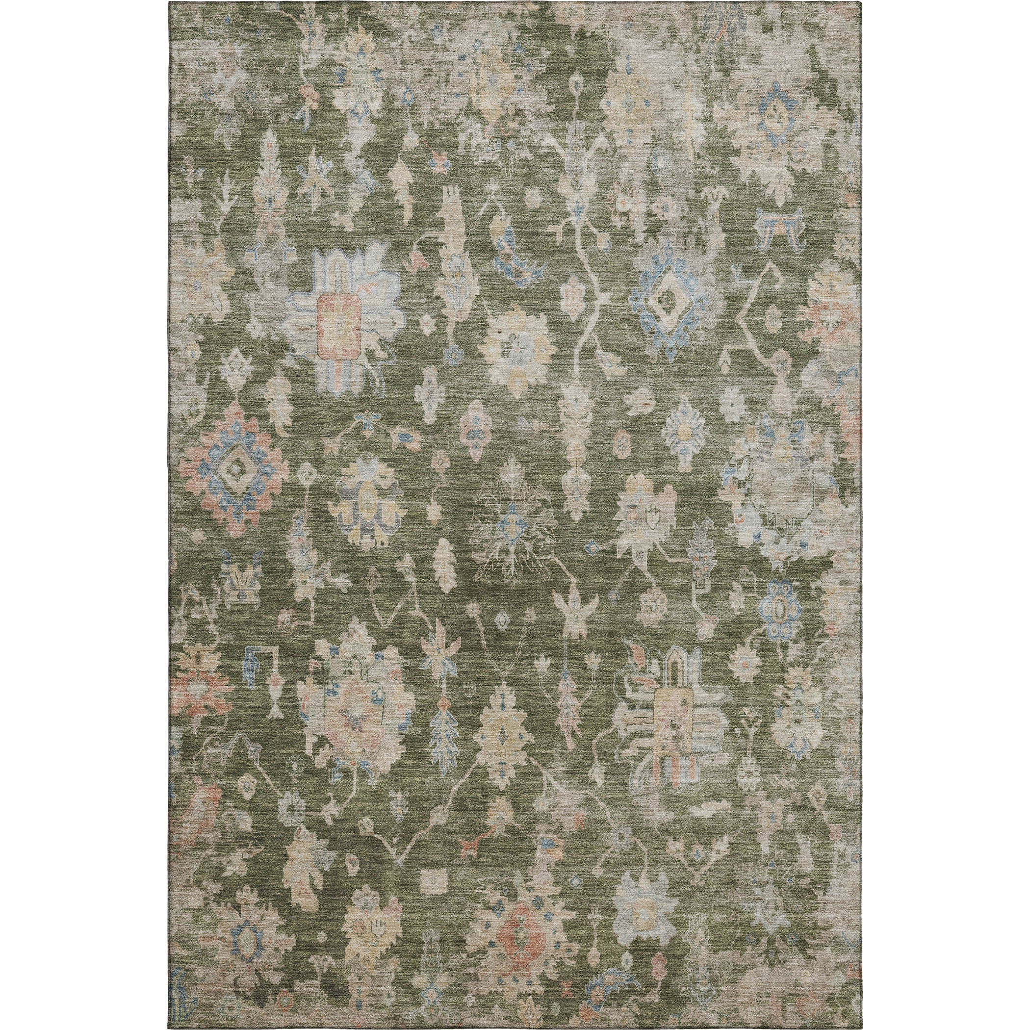 Seville Machine Washable Transitional Olive Green Rug 3' x 5' #shape_Rectangle