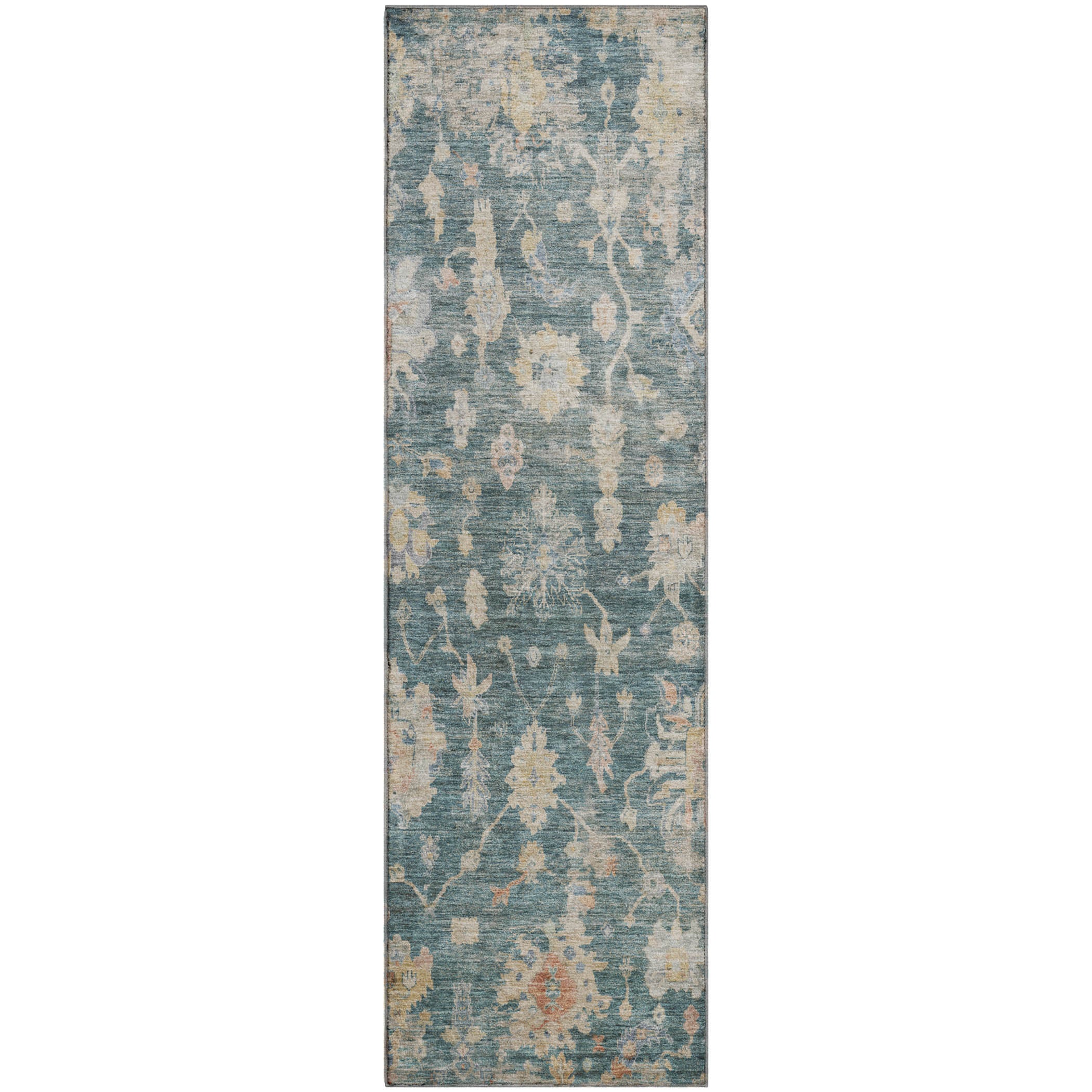 Seville Machine Washable Transitional Teal Rug 2'3" x 7'6" #shape_Runner