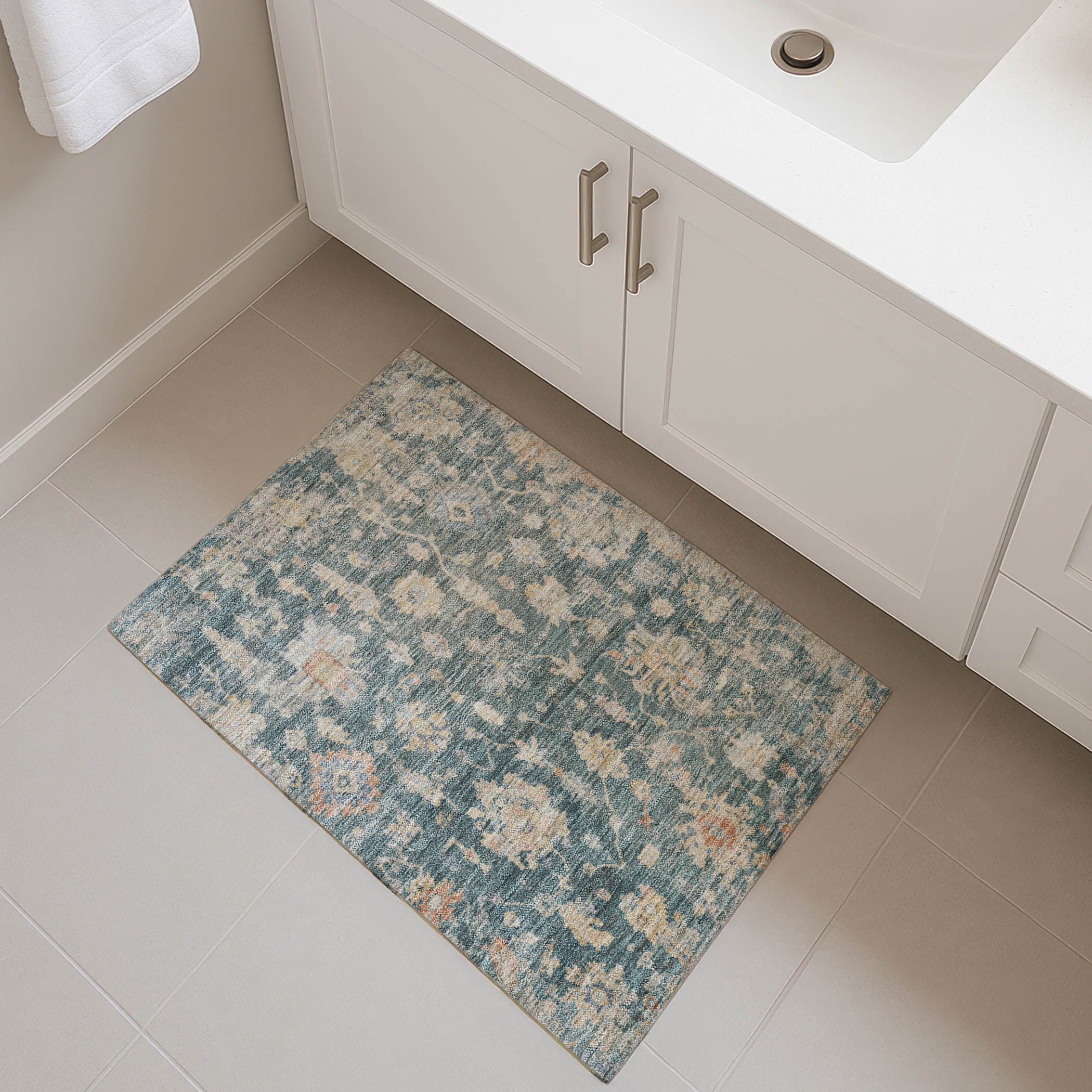 Seville Machine Washable Transitional Teal Rug 1'8" x 2'6" #shape_Rectangle