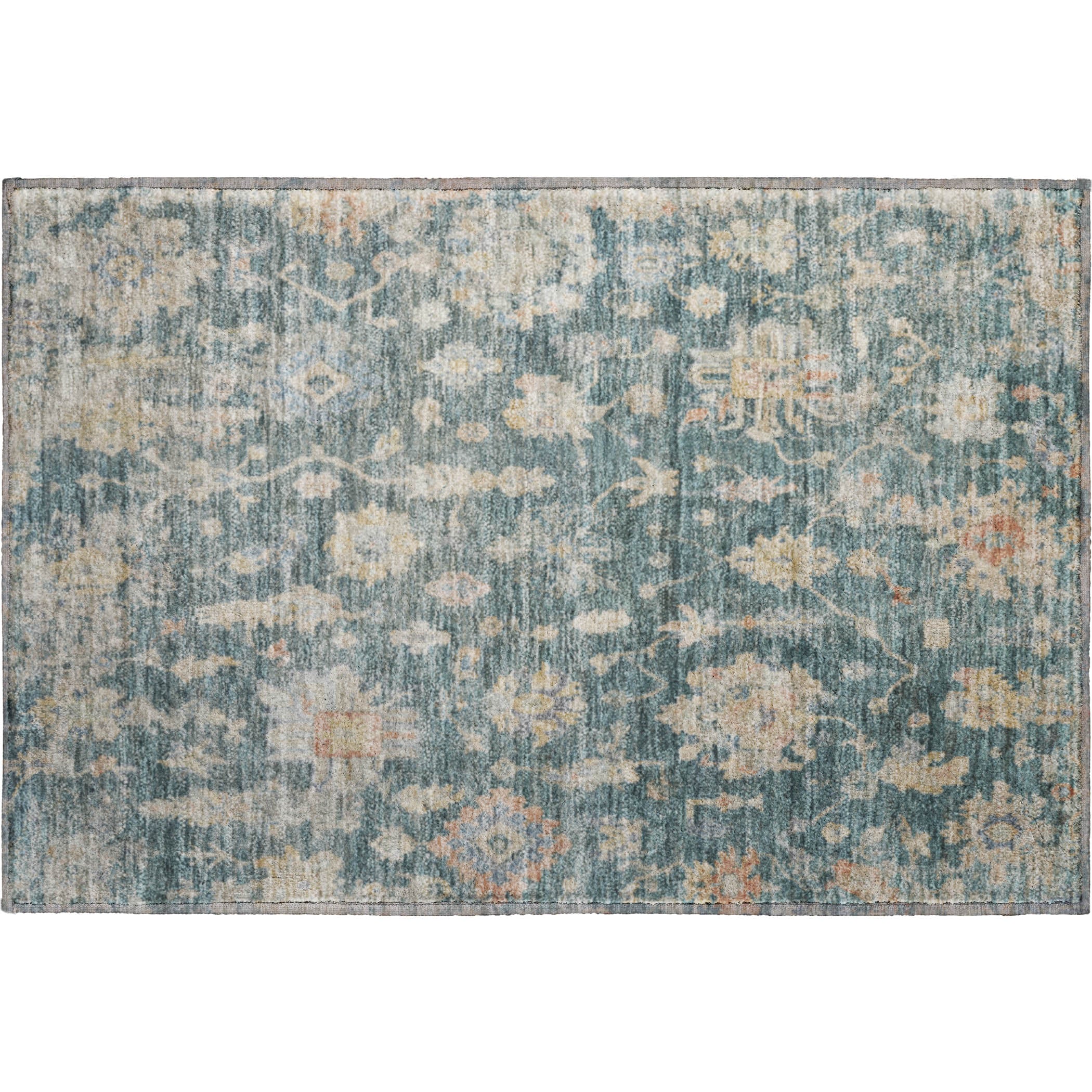 Seville Machine Washable Transitional Teal Rug 1'8" x 2'6" #shape_Rectangle