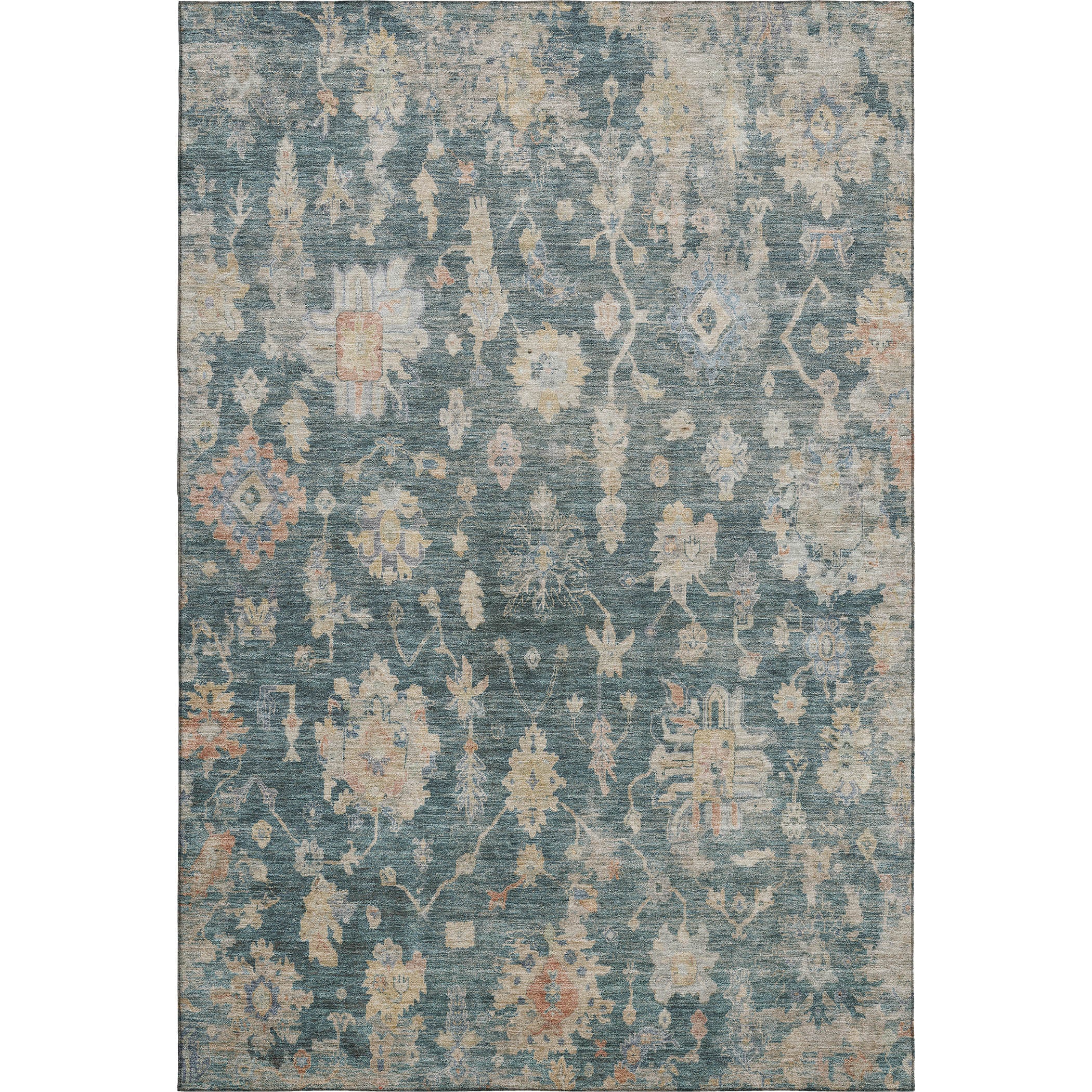 Seville Machine Washable Transitional Teal Rug 3' x 5' #shape_Rectangle