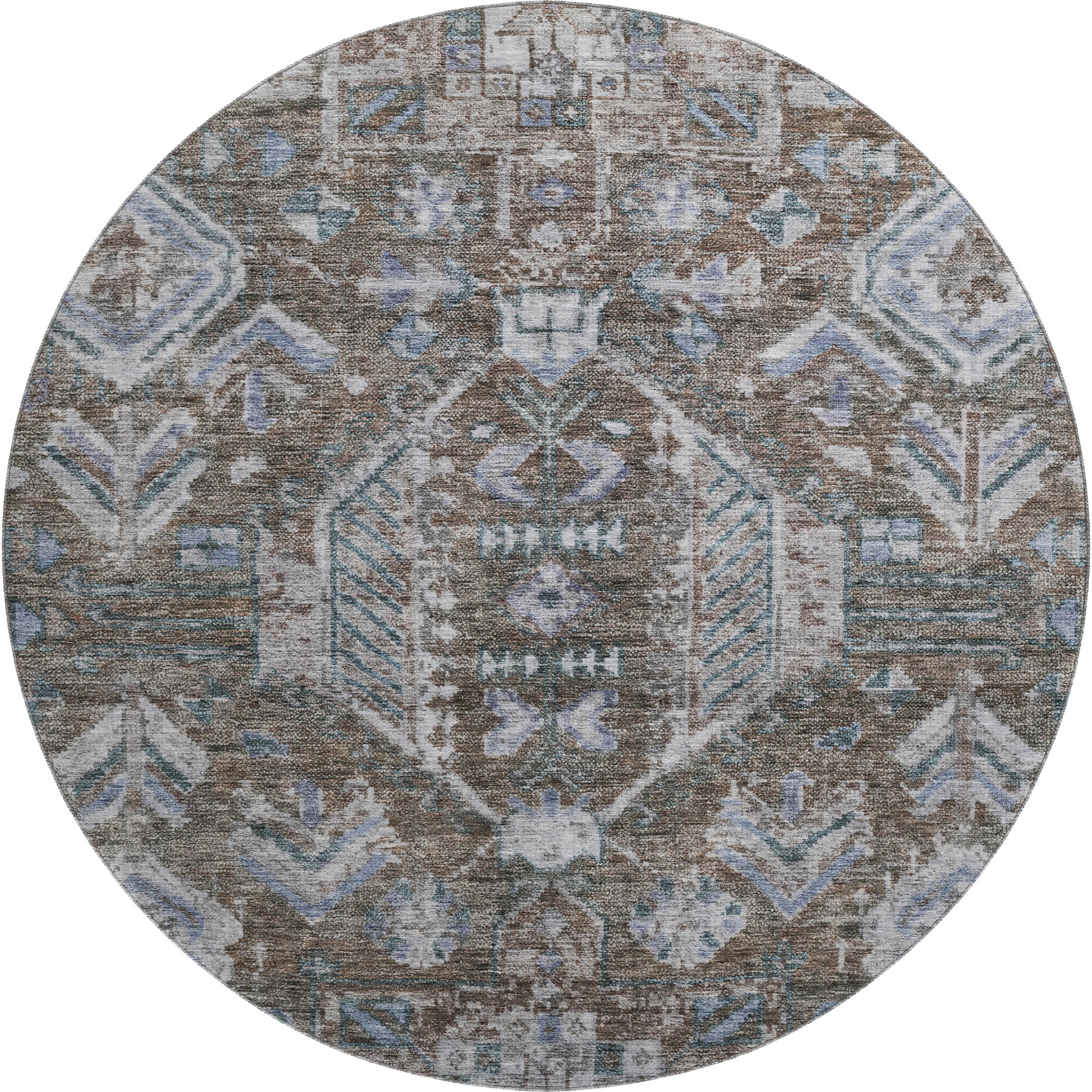 Hoi An Machine Washable Transitional Chocolate Brown Rug 8' x 8' #shape_Round