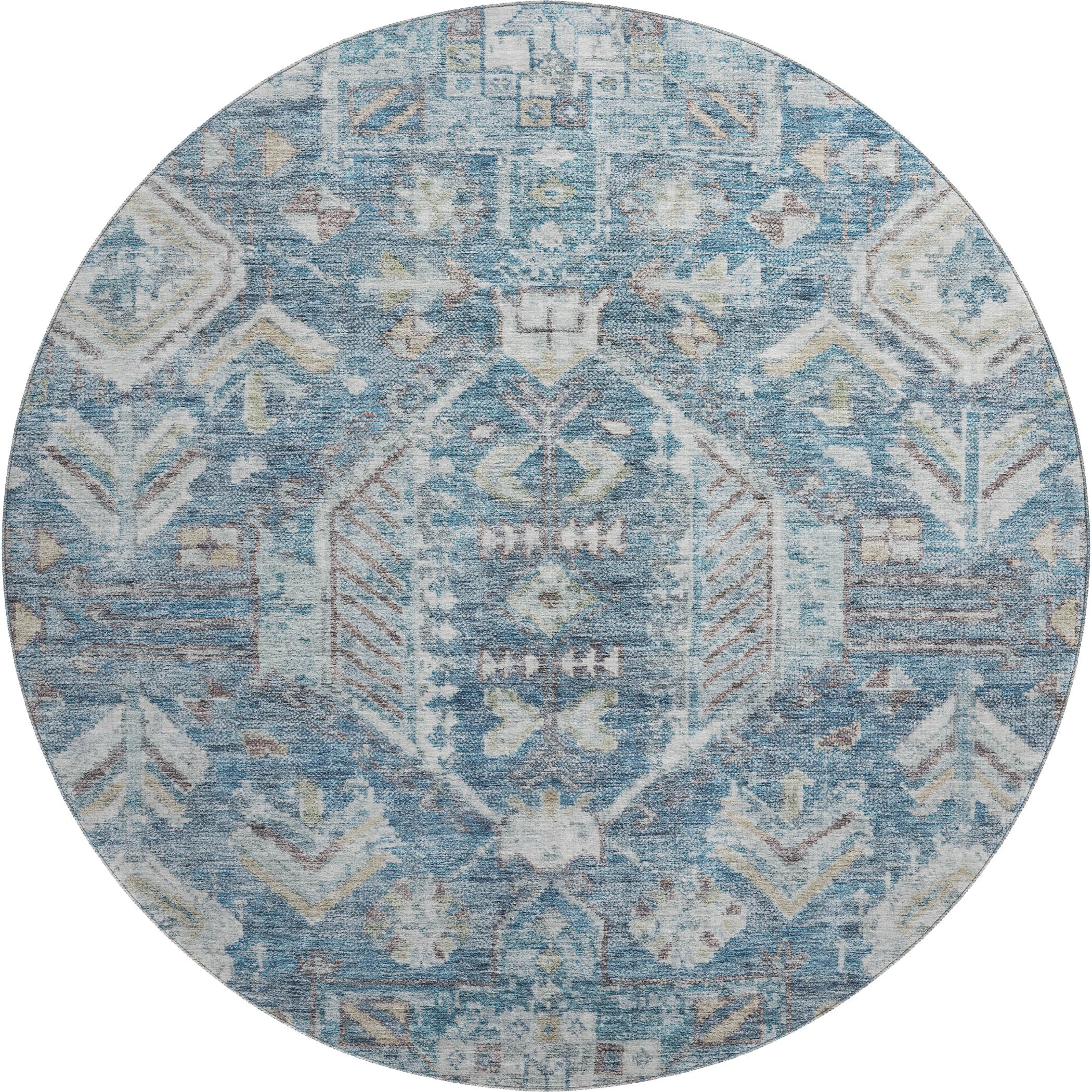 Hoi An Machine Washable Transitional Denim Blue Rug 8' x 8' #shape_Round