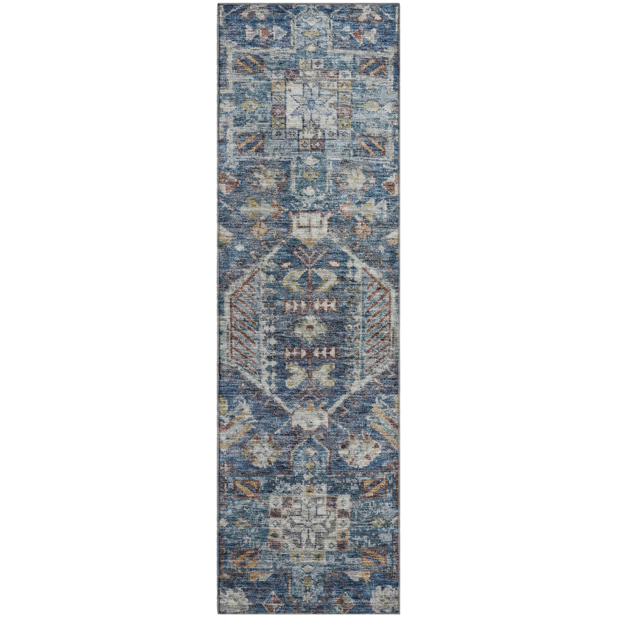 Hoi An Machine Washable Transitional Navy Blue Rug 2'3" x 7'6" #shape_Runner