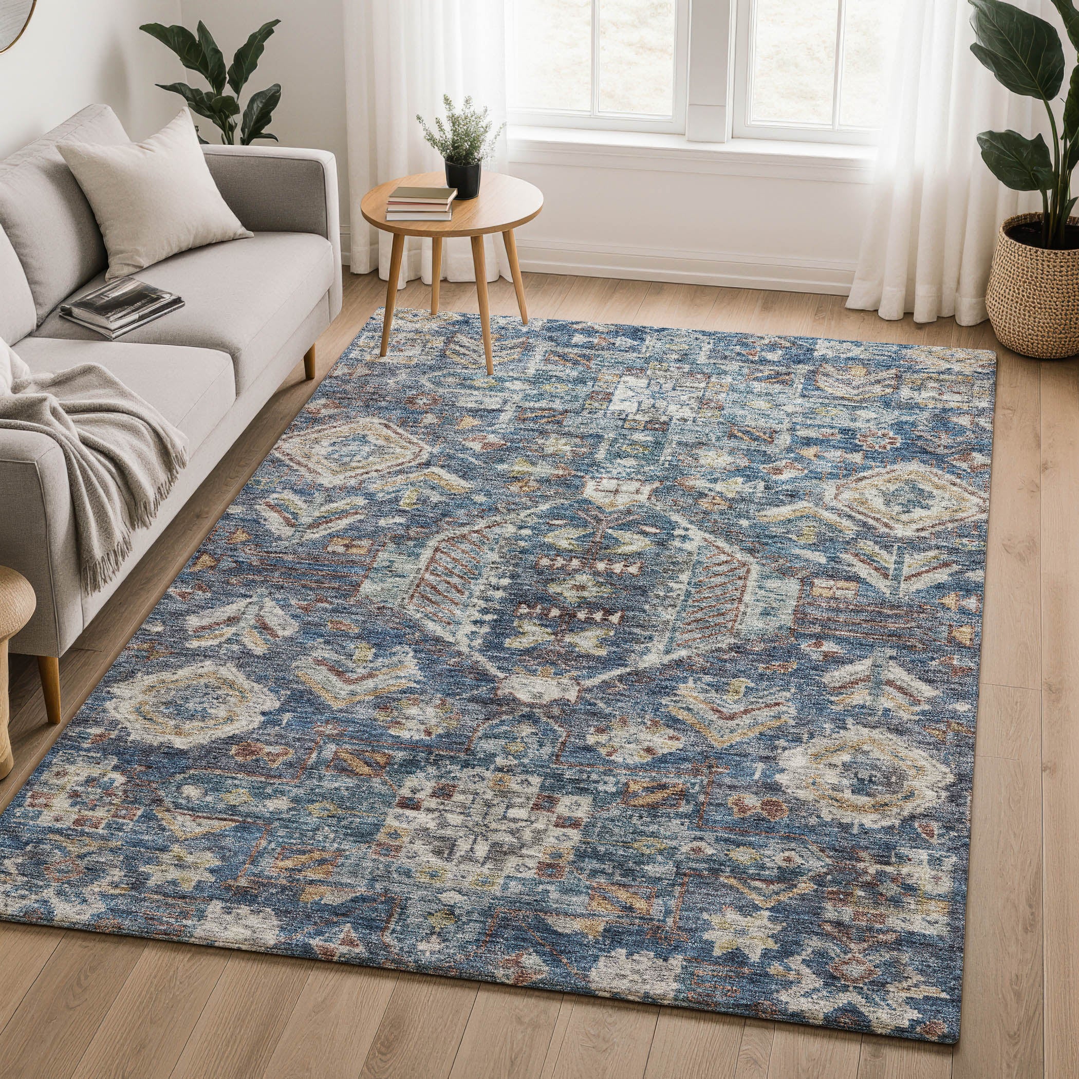 Hoi An Machine Washable Transitional Navy Blue Rug 3' x 5' #shape_Rectangle