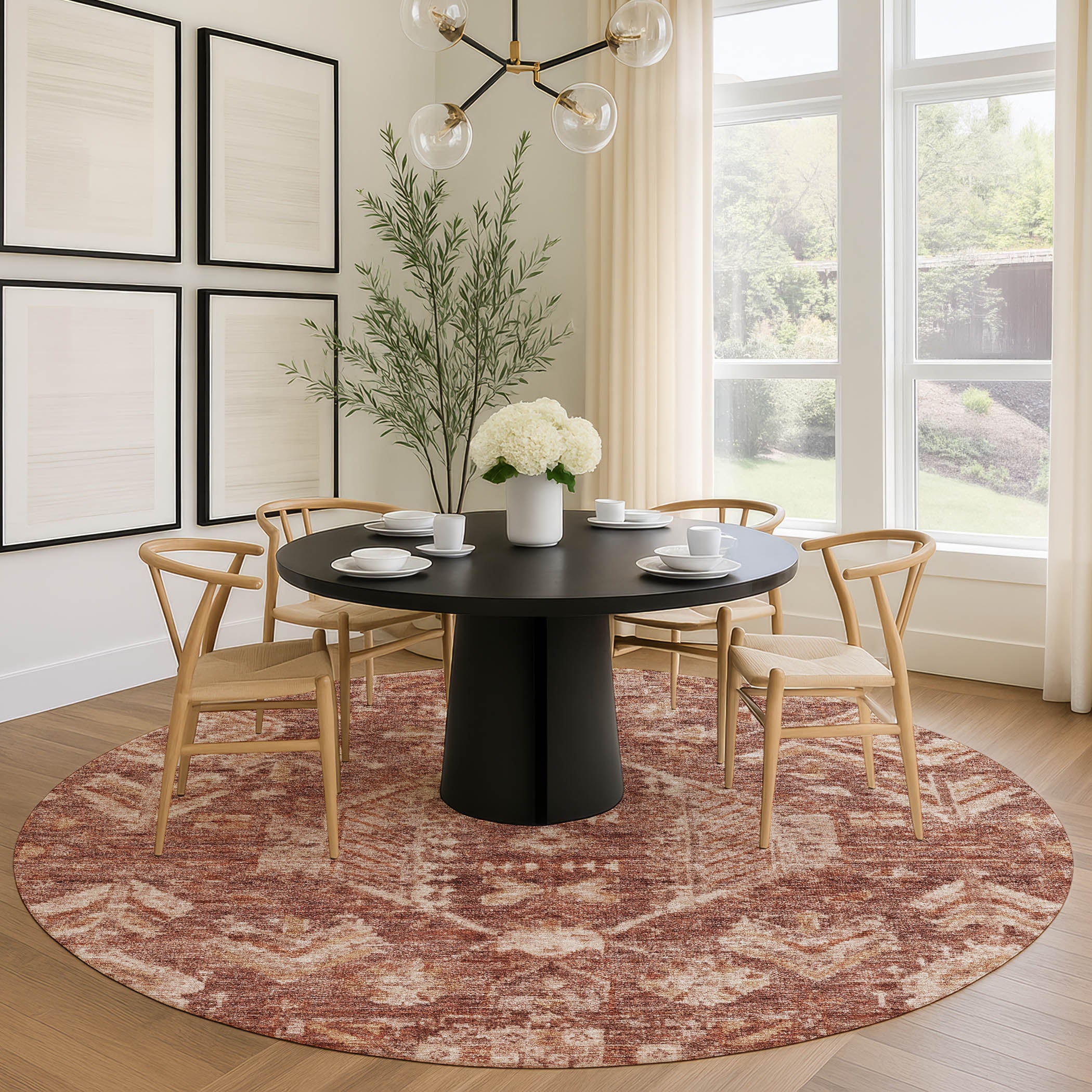 Hoi An Machine Washable Transitional Paprika Orange Rug 8' x 8' #shape_Round