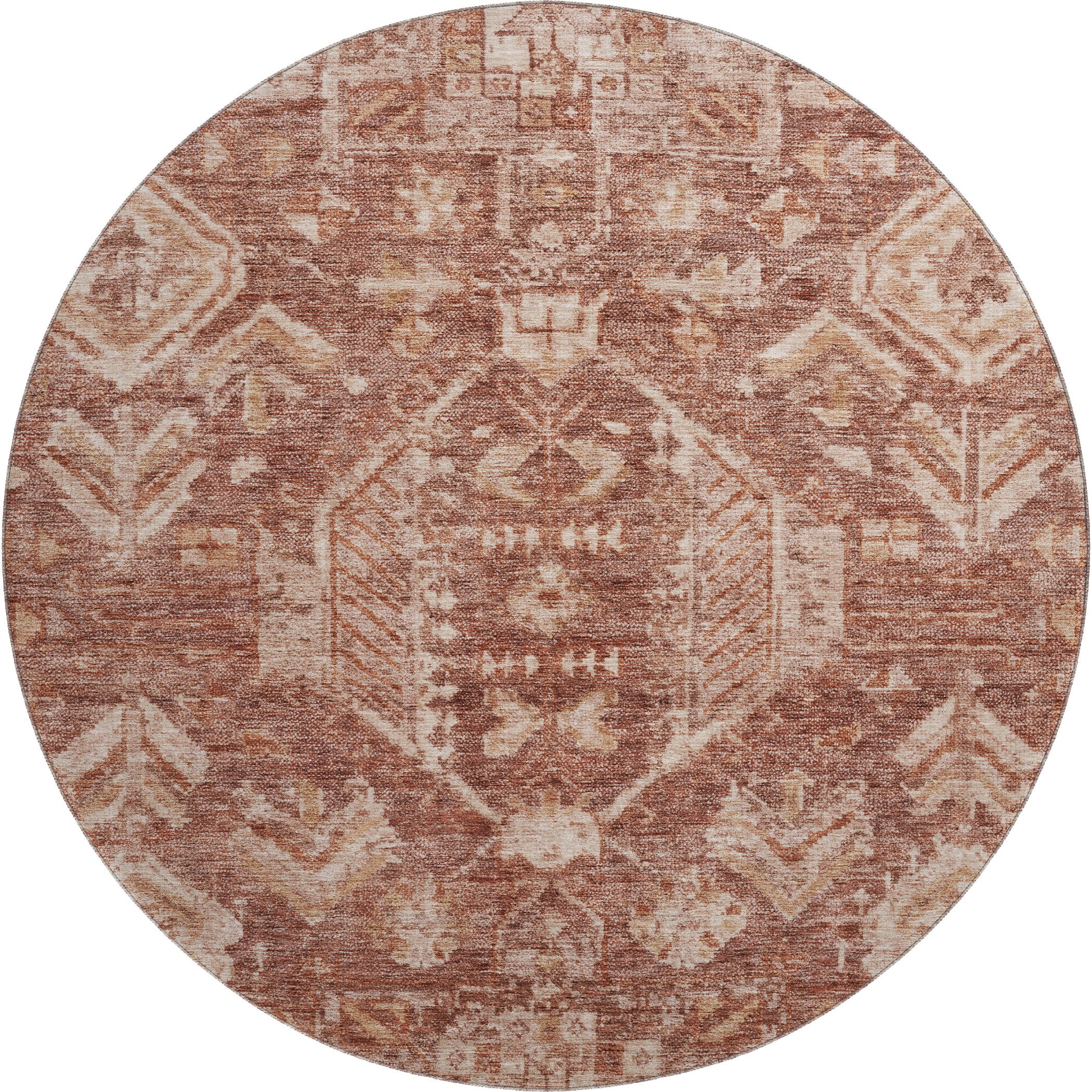 Hoi An Machine Washable Transitional Paprika Orange Rug 8' x 8' #shape_Round