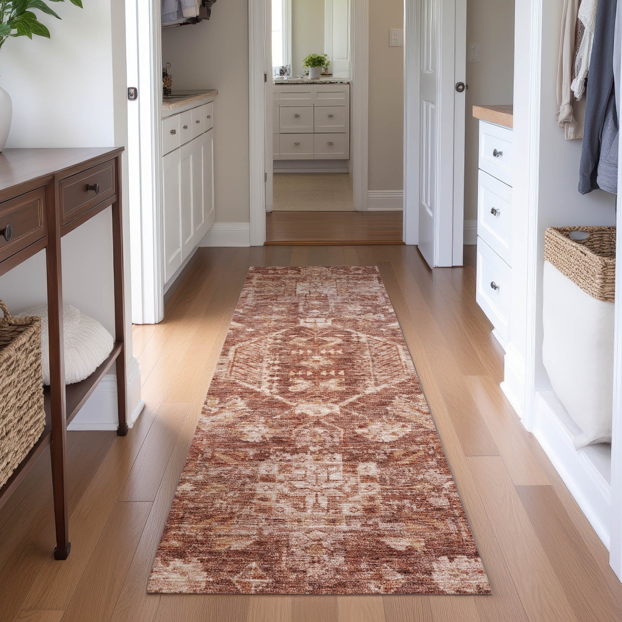 Hoi An Machine Washable Transitional Paprika Orange Rug 2'3" x 7'6" #shape_Runner
