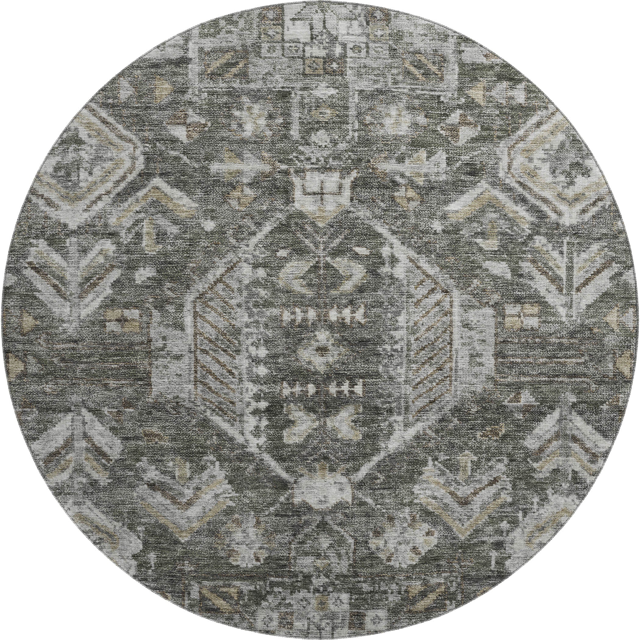 Hoi An Machine Washable Transitional Pewter Gray Rug 8' x 8' #shape_Round