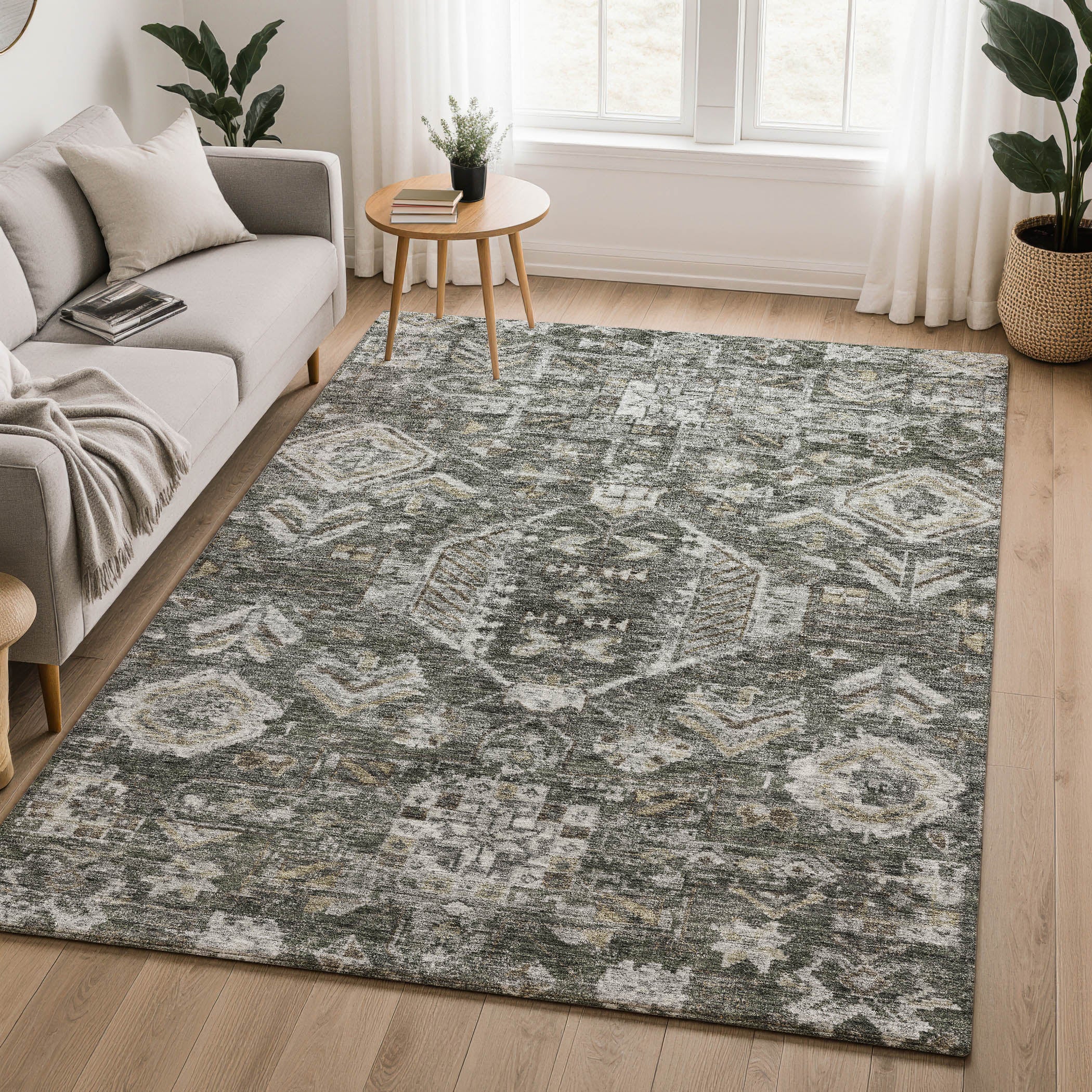 Hoi An Machine Washable Transitional Pewter Gray Rug 3' x 5' #shape_Rectangle