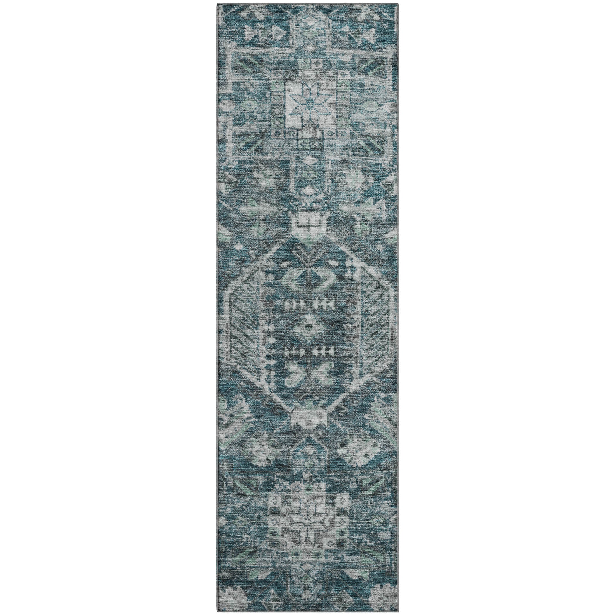 Hoi An Machine Washable Transitional Teal Rug 2'3" x 7'6" #shape_Runner