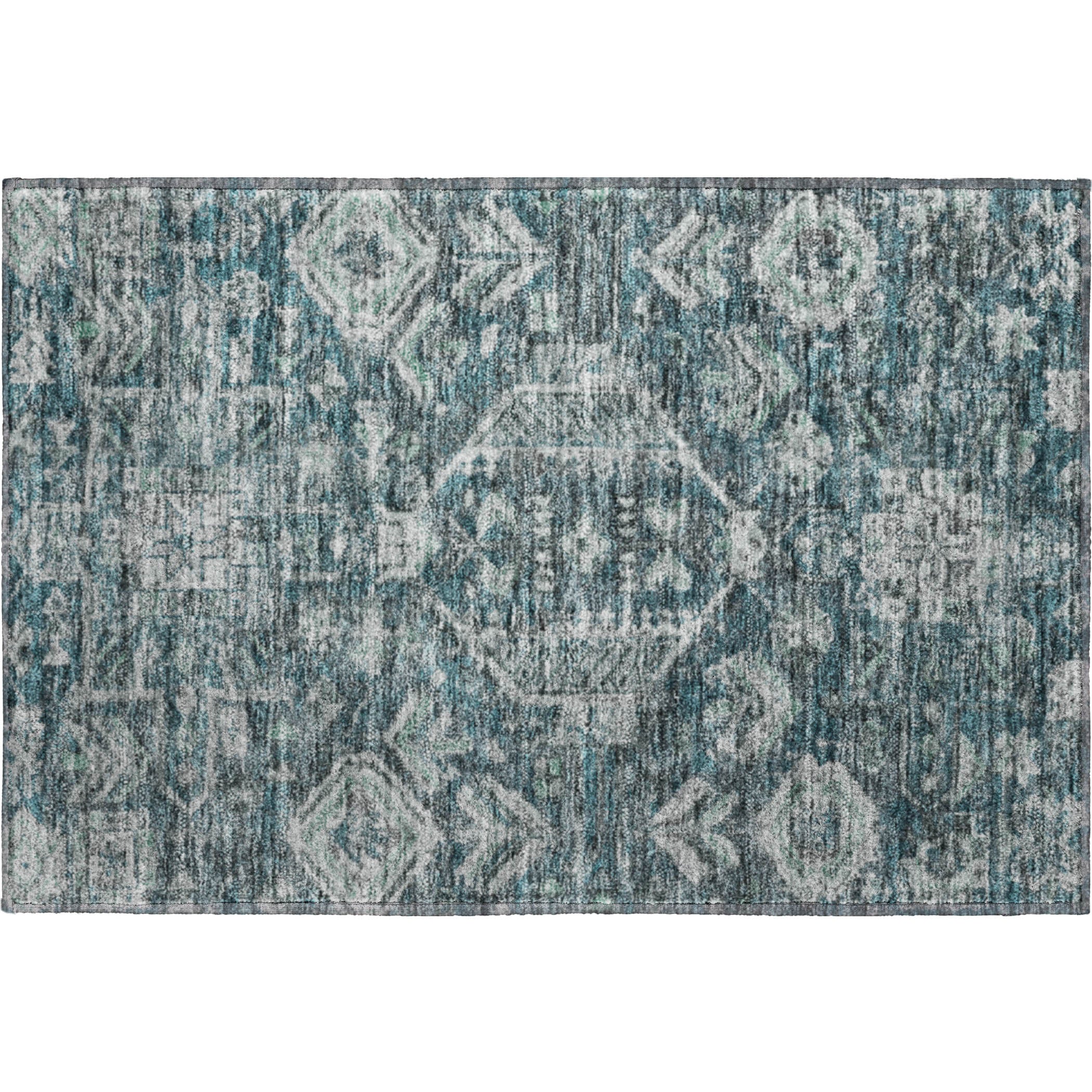 Hoi An Machine Washable Transitional Teal Rug 1'8" x 2'6" #shape_Rectangle