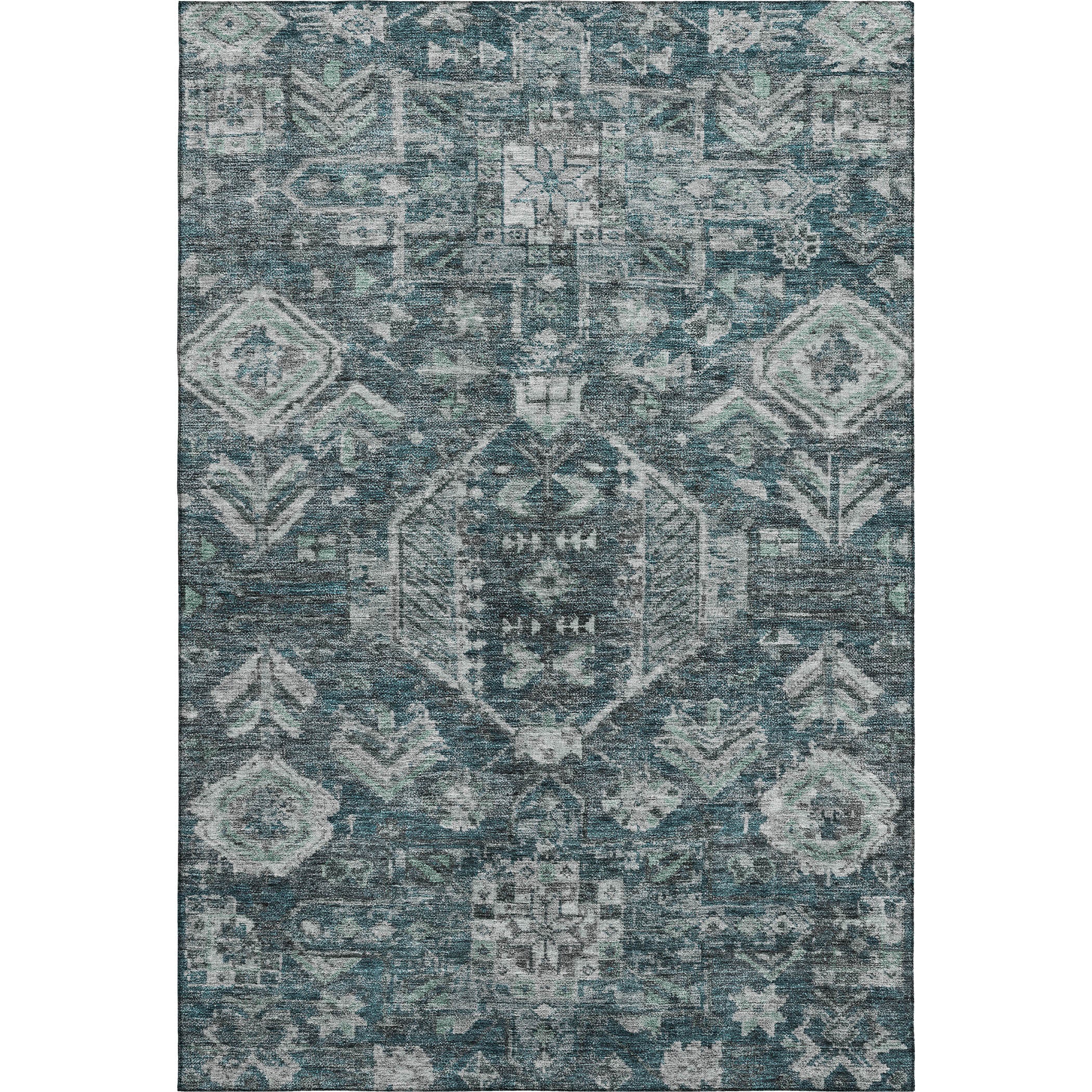 Hoi An Machine Washable Transitional Teal Rug 3' x 5' #shape_Rectangle