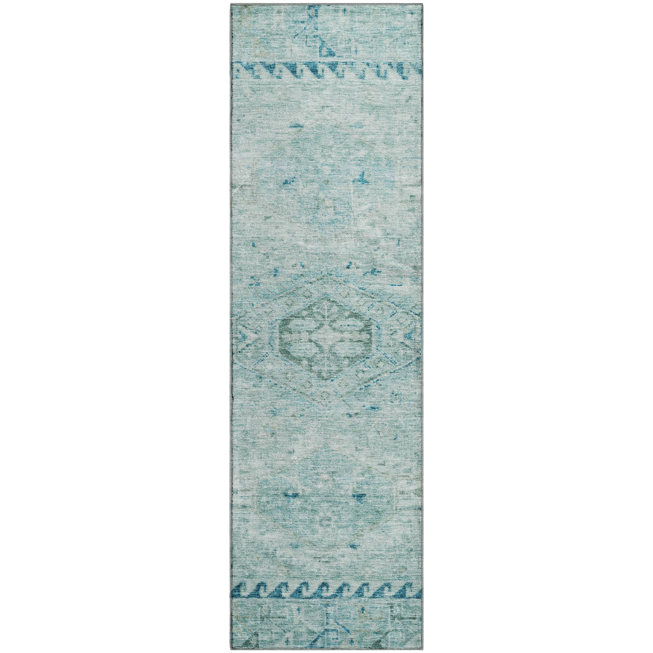Sarajevo Machine Washable Traditional Aqua Teal Rug 2'3" x 7'6" #shape_Runner