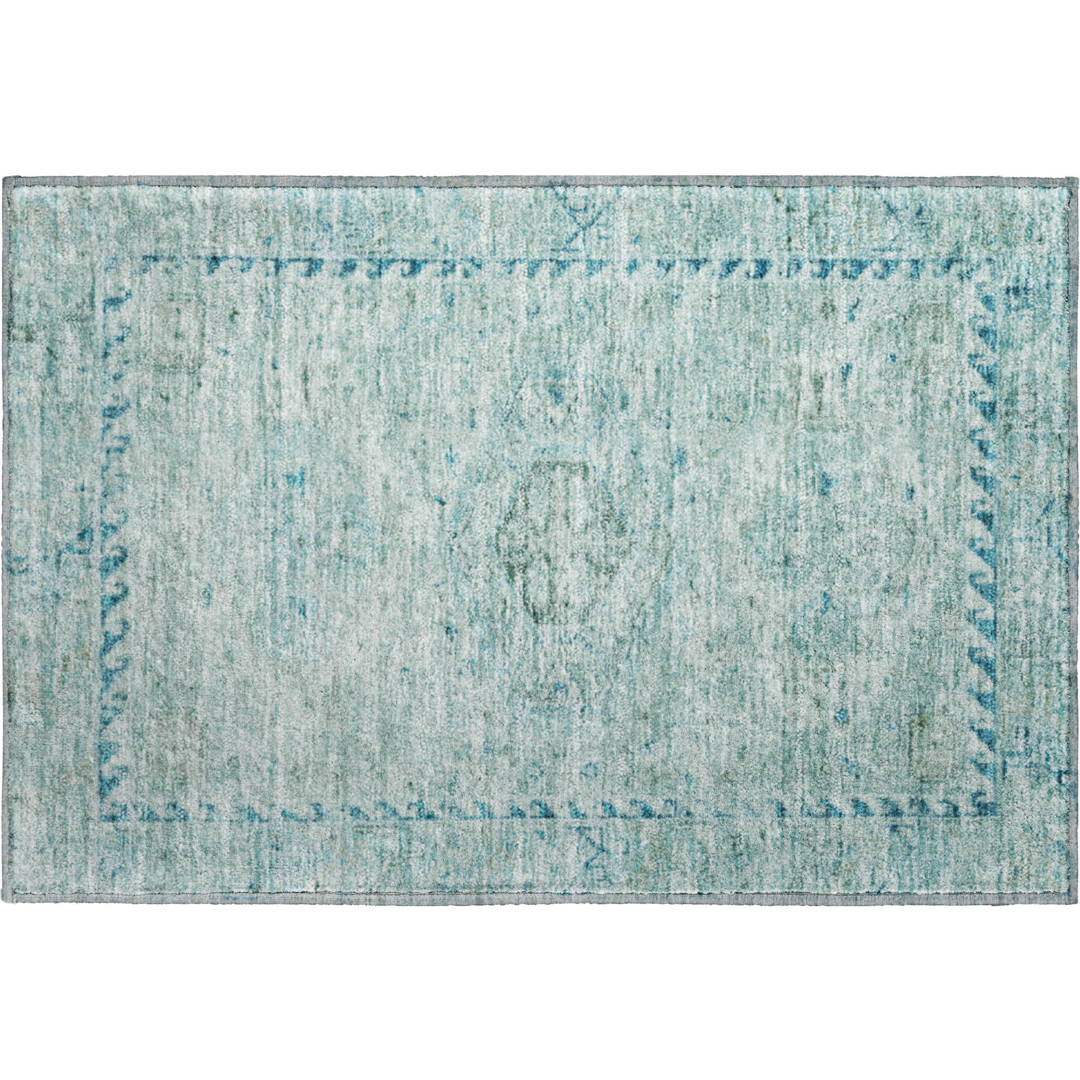 Sarajevo Machine Washable Traditional Aqua Teal Rug 1'8" x 2'6" #shape_Rectangle
