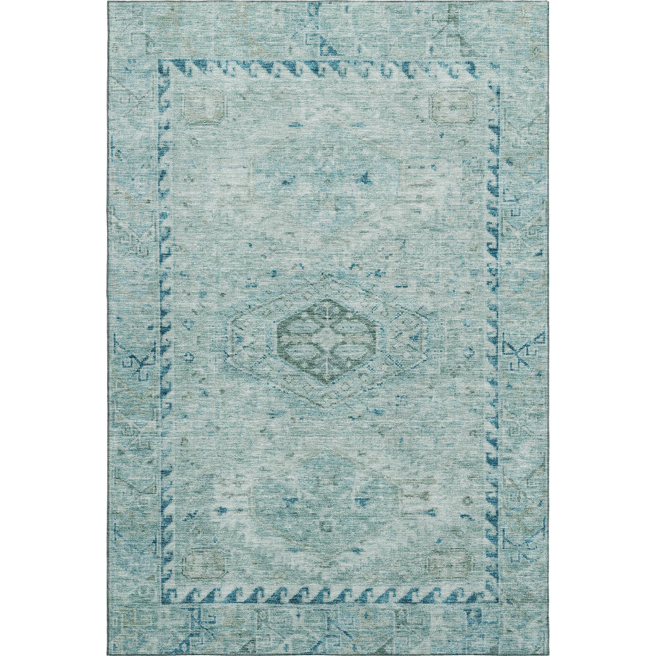 Sarajevo Machine Washable Traditional Aqua Teal Rug 3' x 5' #shape_Rectangle