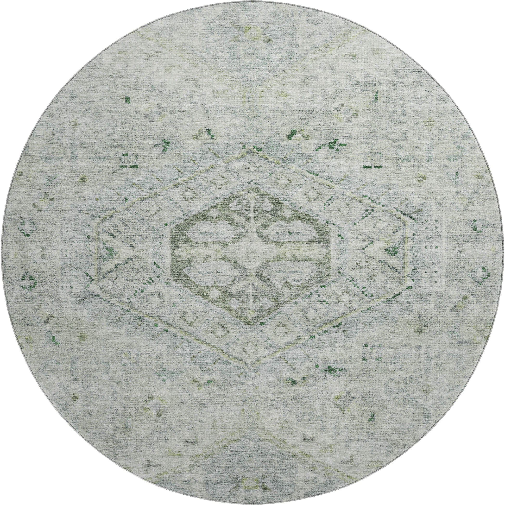Sarajevo Machine Washable Traditional Celery Green Rug 8' x 8' #shape_Round