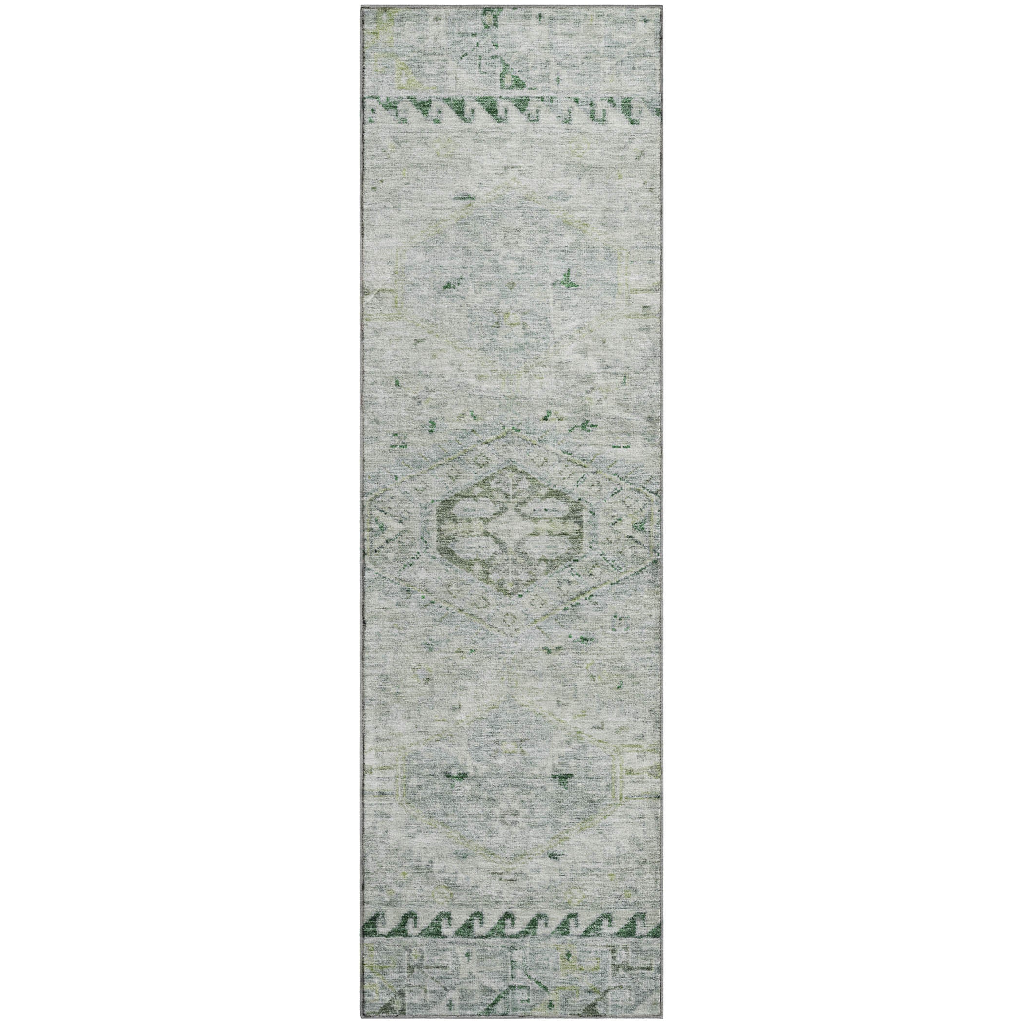 Sarajevo Machine Washable Traditional Celery Green Rug 2'3" x 7'6" #shape_Runner