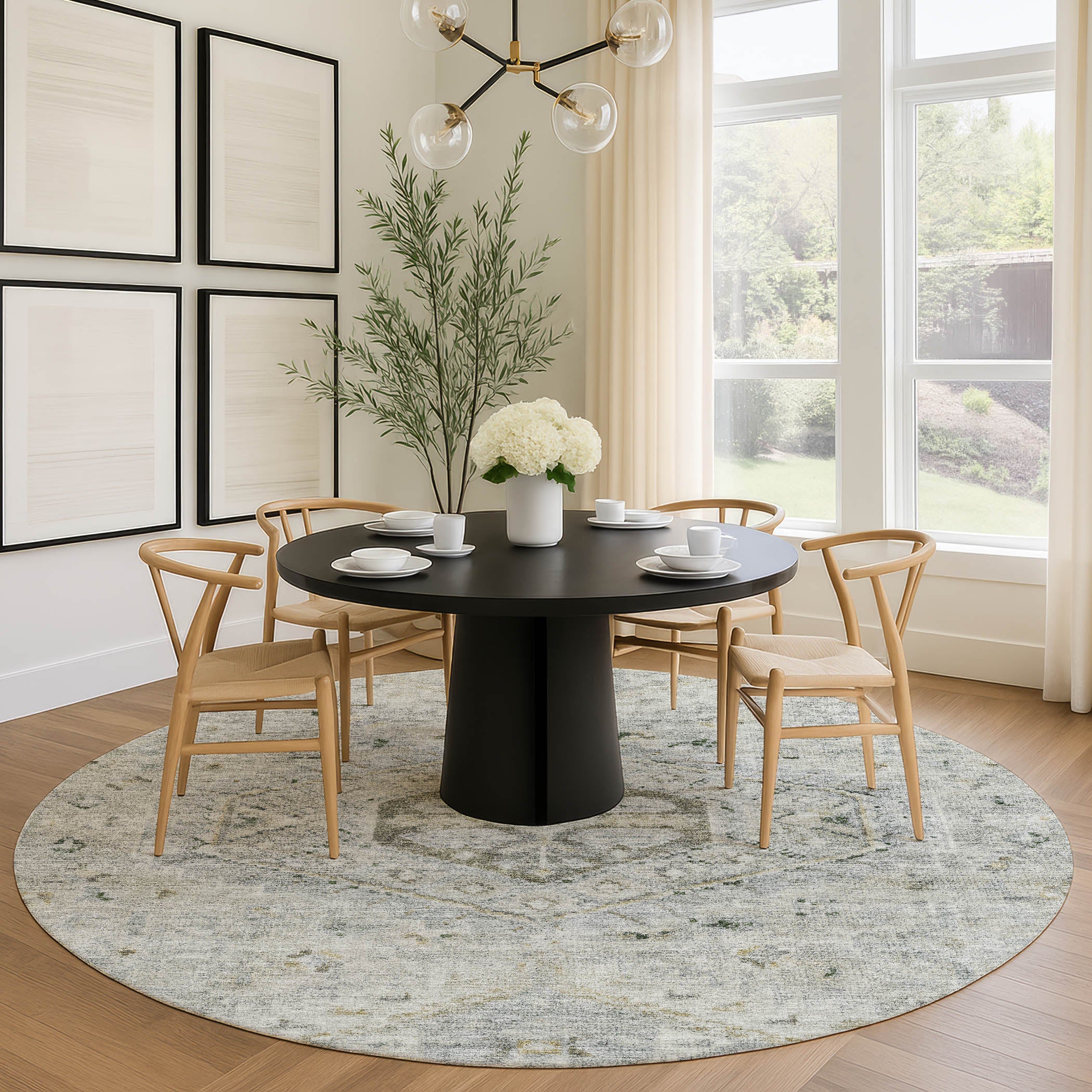 Sarajevo Machine Washable Traditional Taupe Brown Rug 8' x 8' #shape_Round