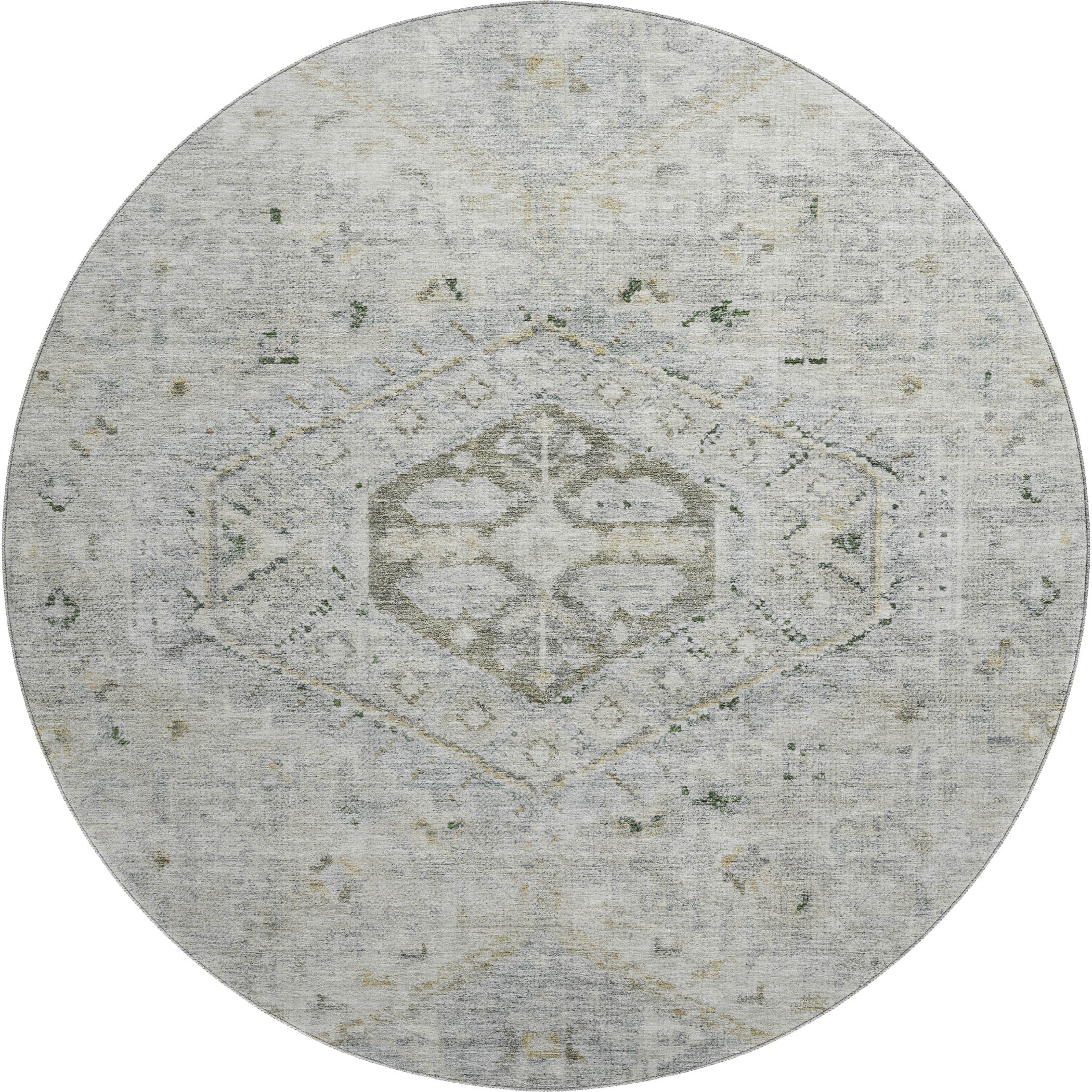 Sarajevo Machine Washable Traditional Taupe Brown Rug 8' x 8' #shape_Round