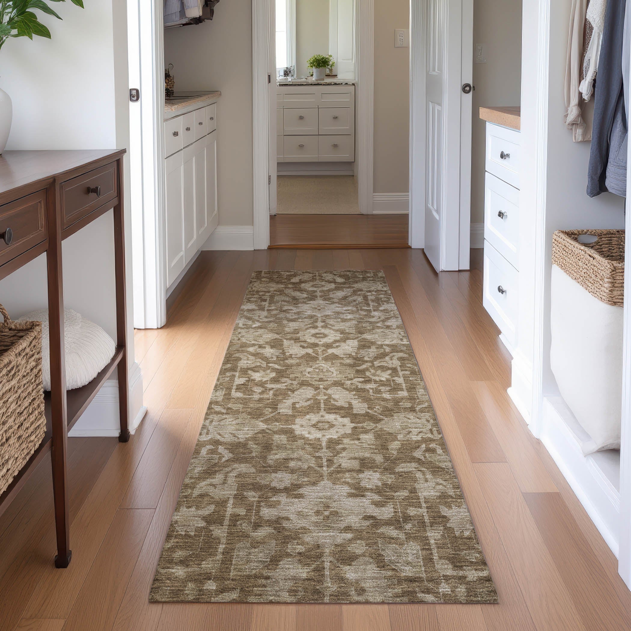 Sarajevo Machine Washable Traditional Brown Rug 2'3" x 7'6" #shape_Runner