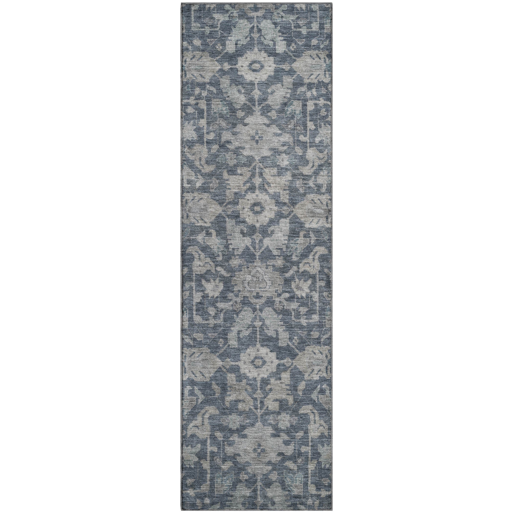 Sarajevo Machine Washable Traditional Denim Blue Rug 2'3" x 7'6" #shape_Runner