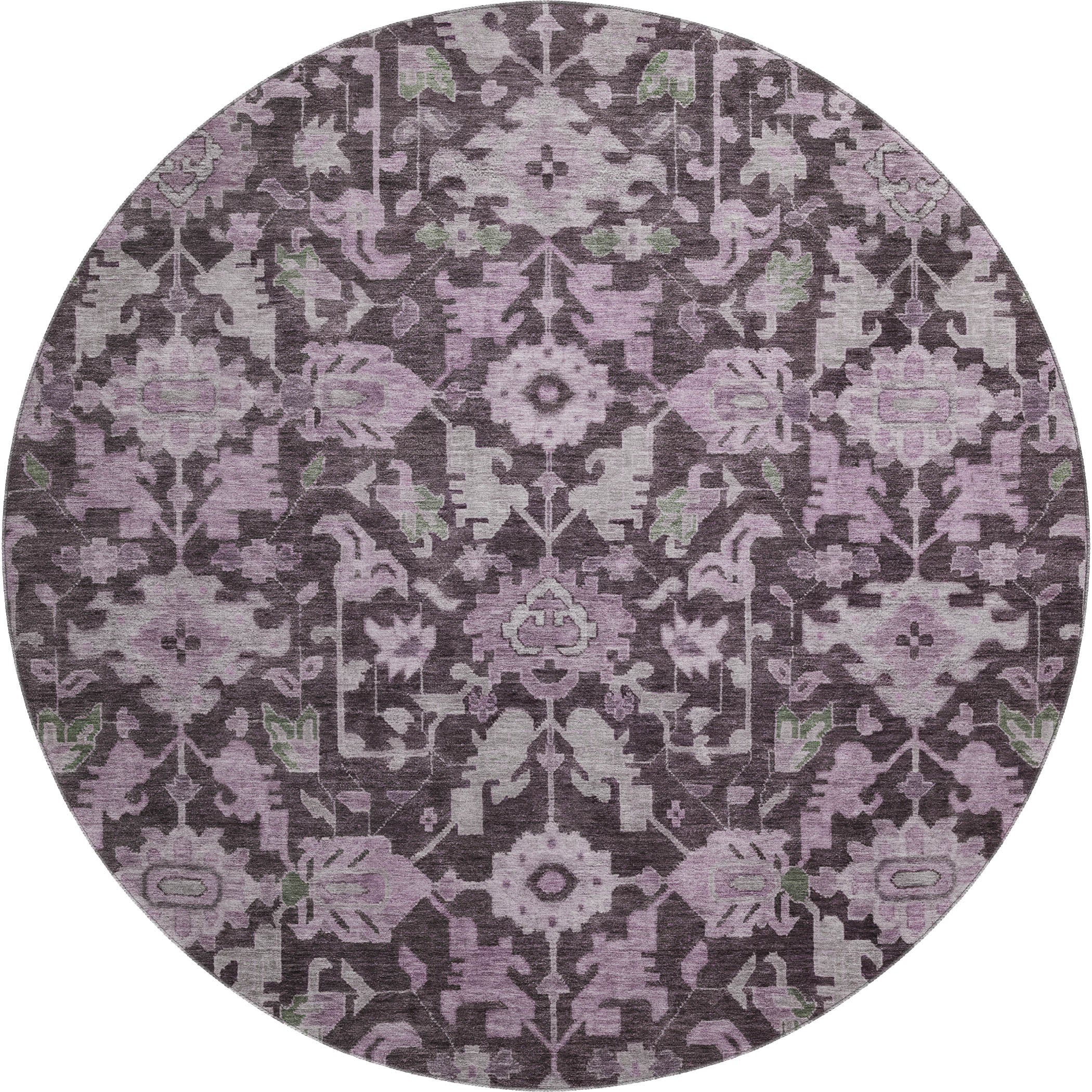 Sarajevo Machine Washable Traditional Eggplant Purple Rug 8' x 8' #shape_Round