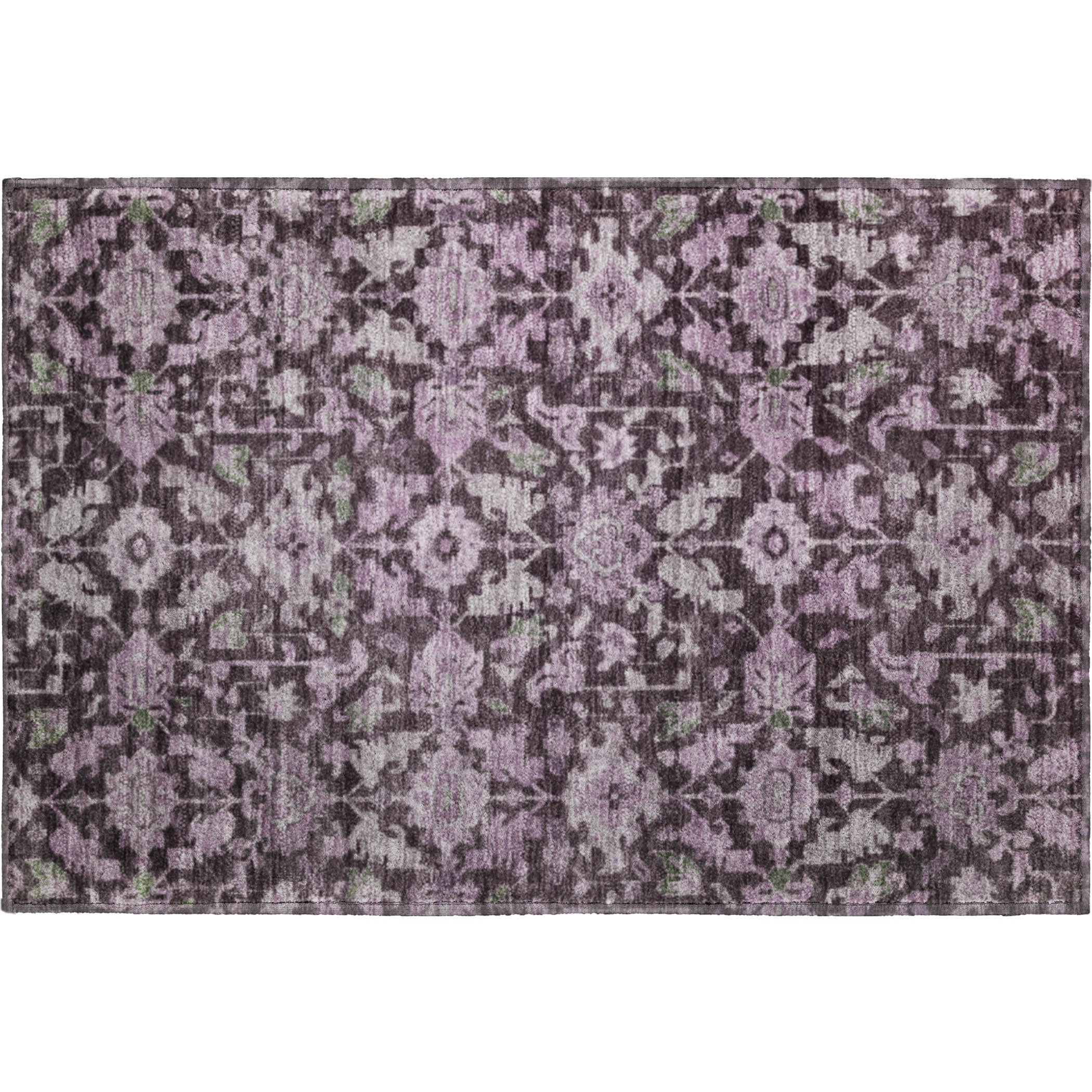 Sarajevo Machine Washable Traditional Eggplant Purple Rug 1'8" x 2'6" #shape_Rectangle