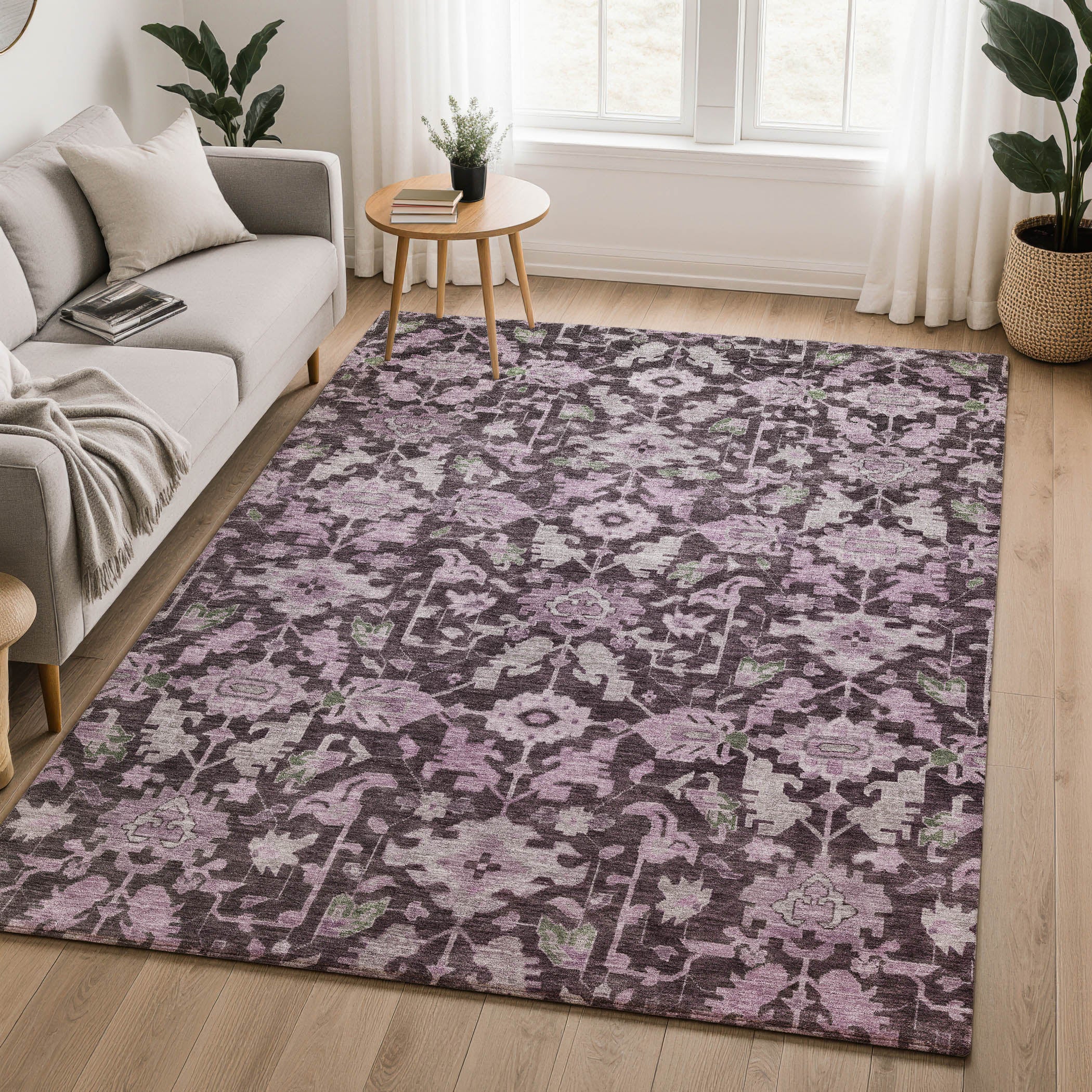 Sarajevo Machine Washable Traditional Eggplant Purple Rug 3' x 5' #shape_Rectangle