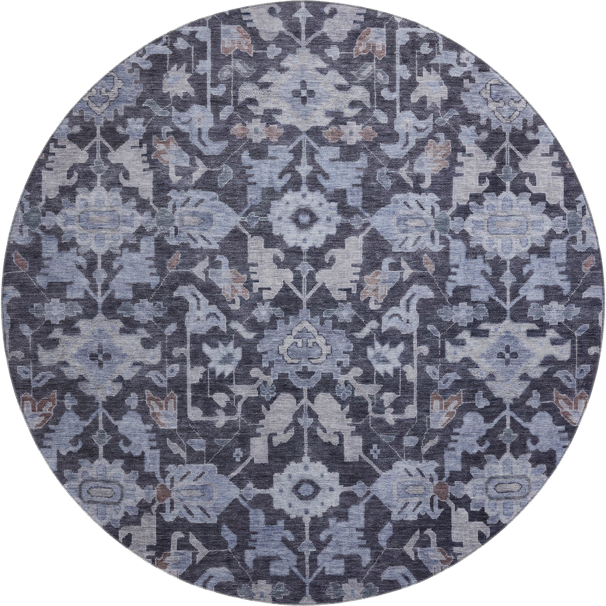 Sarajevo Machine Washable Traditional Navy Blue Rug 8' x 8' #shape_Round