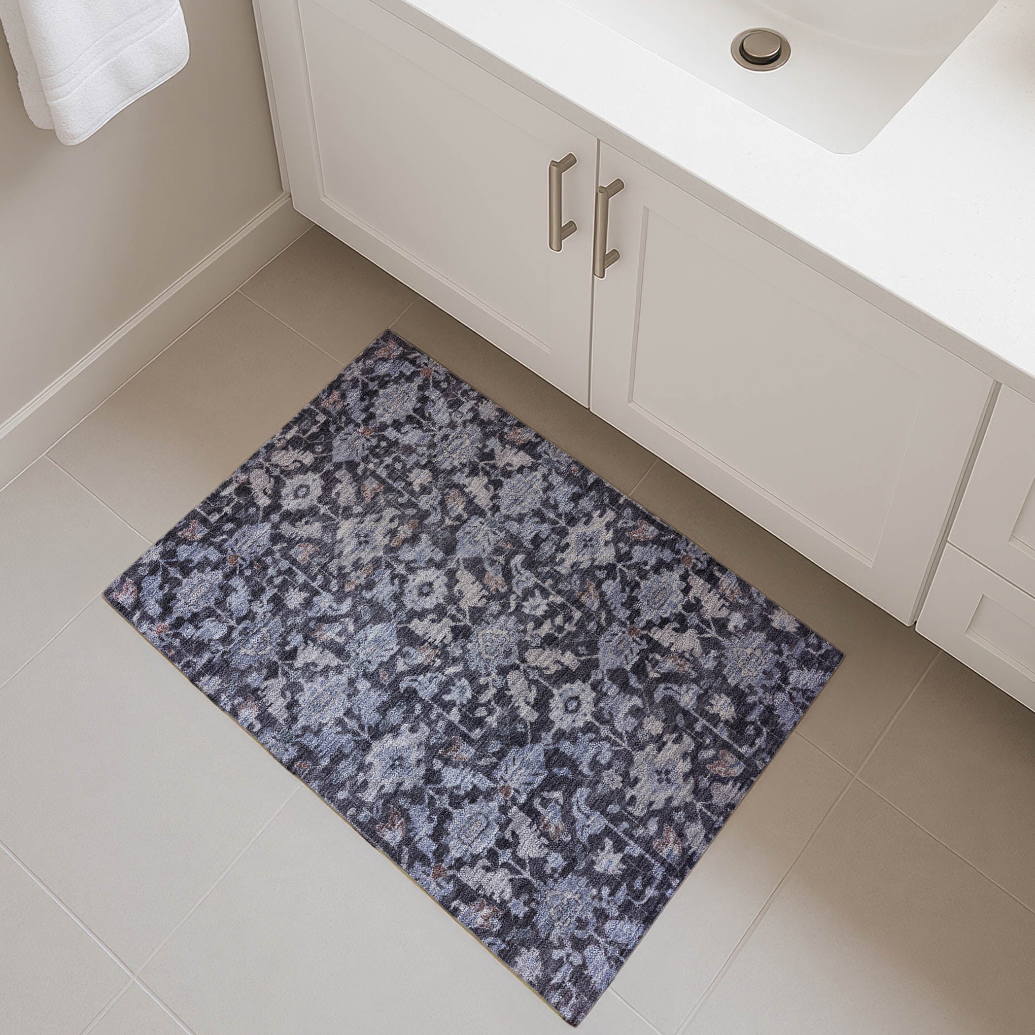 Sarajevo Machine Washable Traditional Navy Blue Rug 1'8" x 2'6" #shape_Rectangle