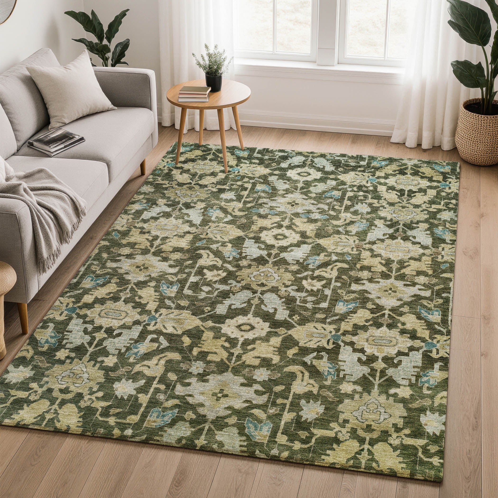 Sarajevo Machine Washable Traditional Olive Green Rug 3' x 5' #shape_Rectangle