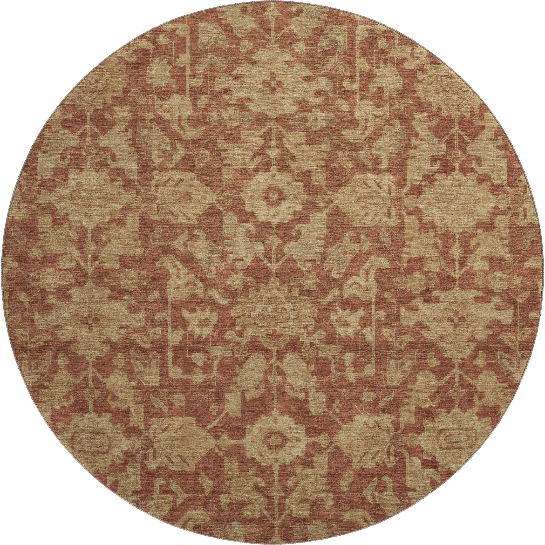 Sarajevo Machine Washable Traditional Paprika Orange Rug 8' x 8' #shape_Round