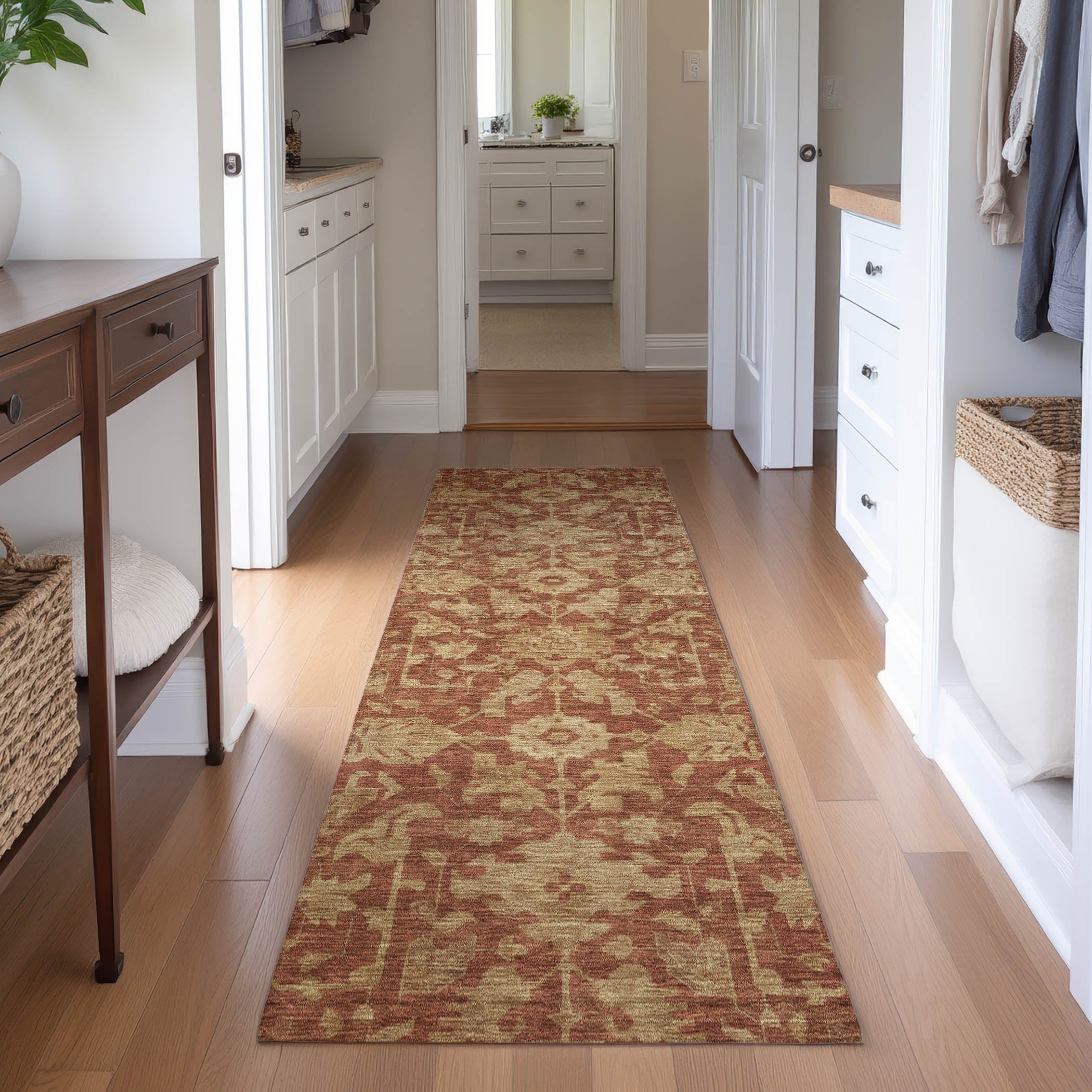 Sarajevo Machine Washable Traditional Paprika Orange Rug 2'3" x 7'6" #shape_Runner